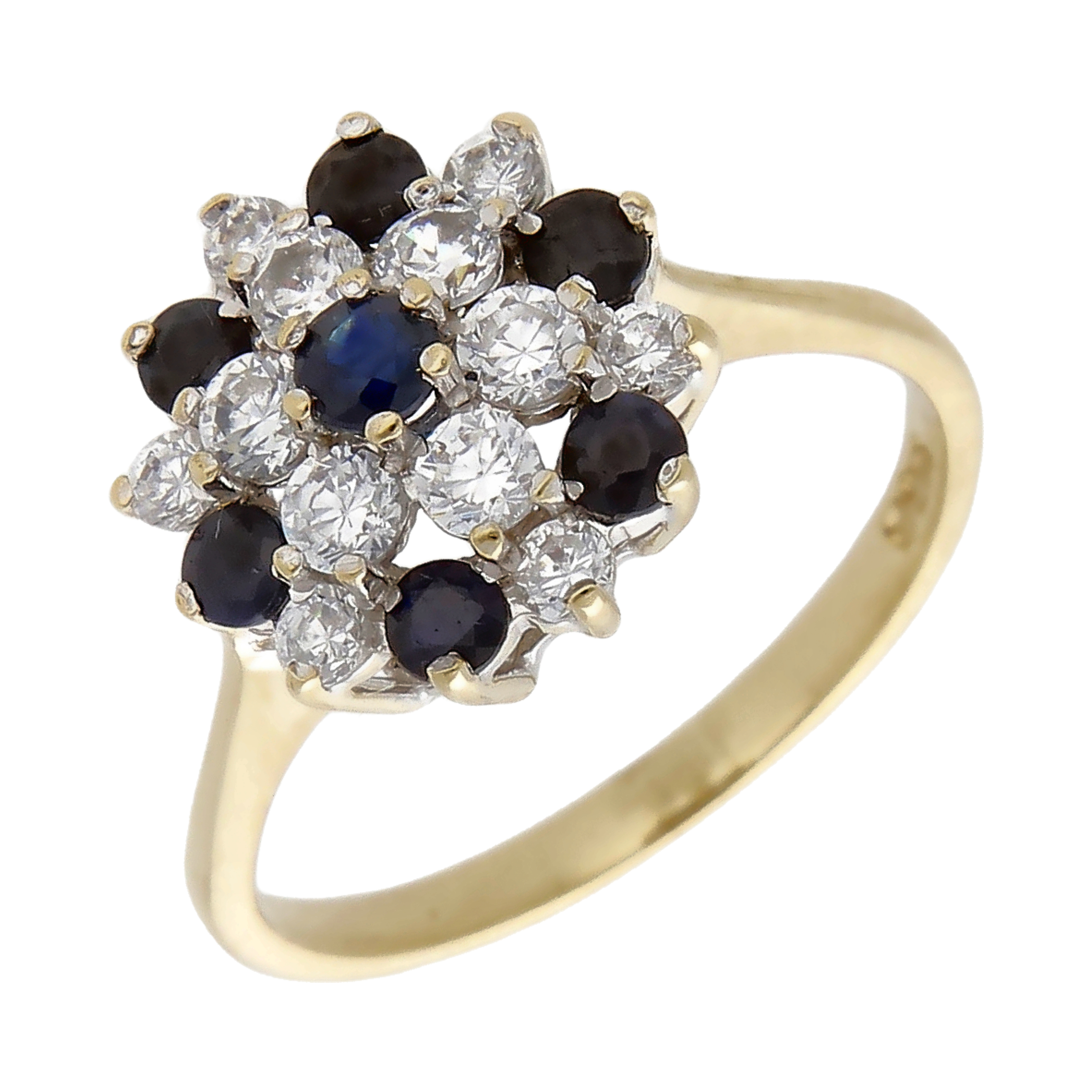 Pre-Owned 9ct Yellow Gold Sapphire & Cubic Zirconia Cluster Ring