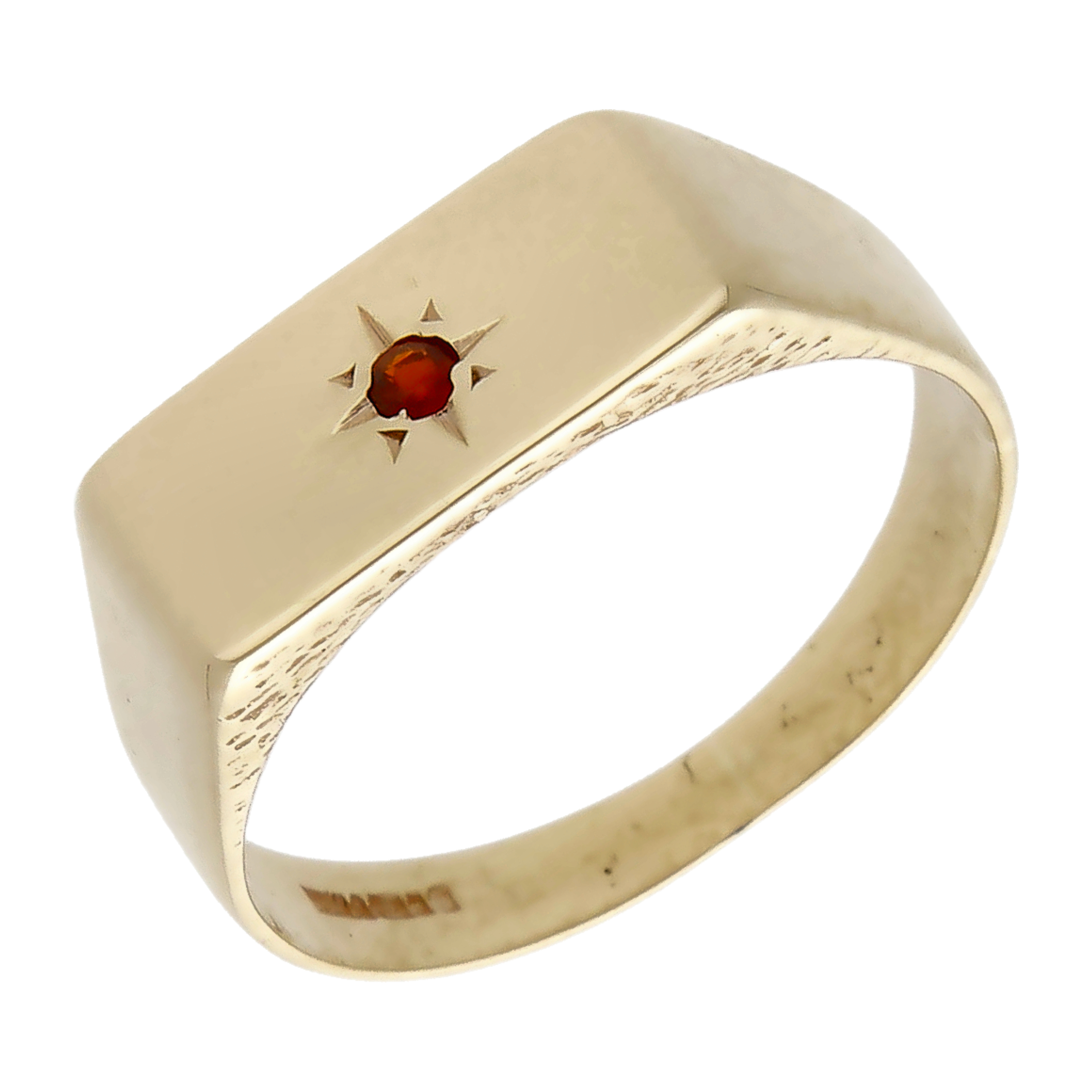 Pre-Owned 9ct Yellow Gold Garnet Set Rectangle Signet Ring