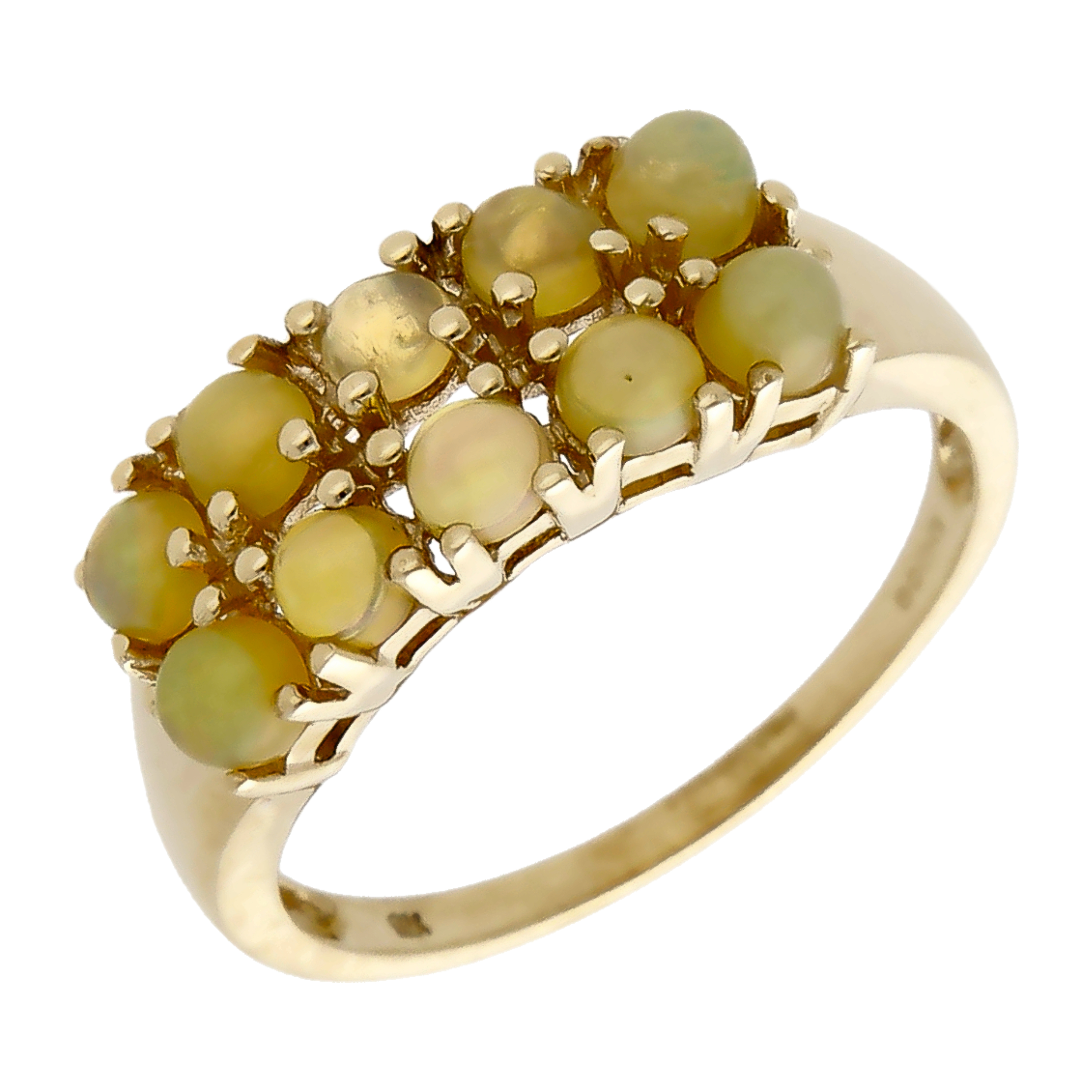 Pre-Owned 9ct Yellow Gold Opal 2 Row Dress Ring