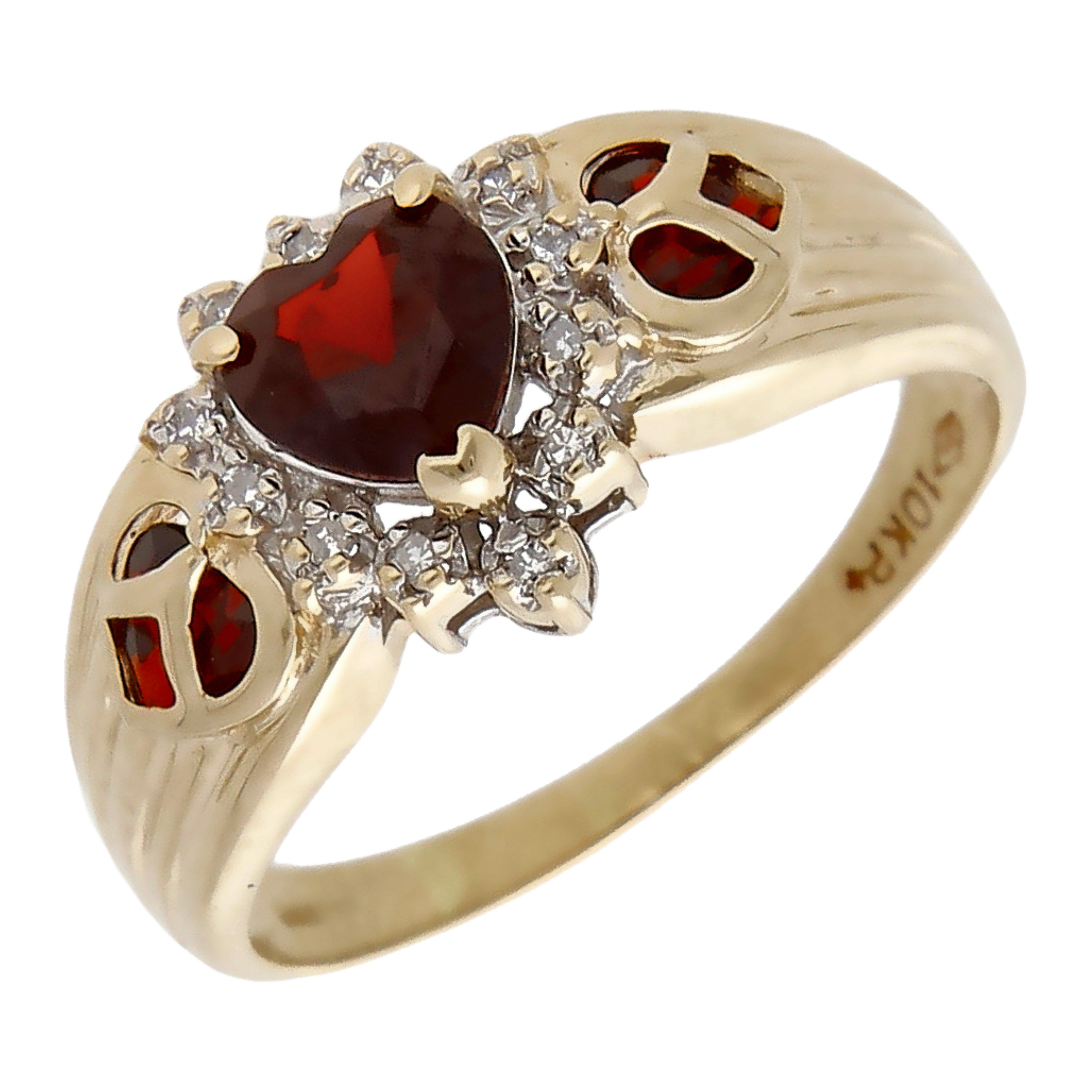 Pre-Owned 9ct Yellow Gold Heart Garnet & Diamond Cluster Ring