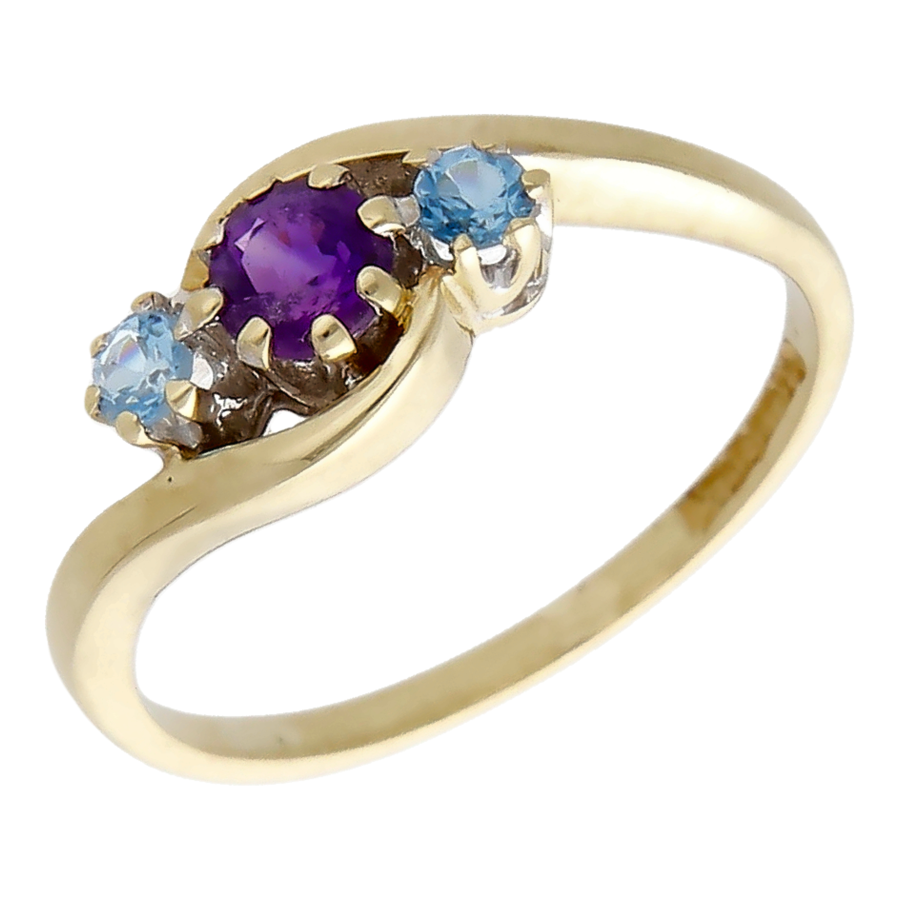 Pre-Owned 9ct Gold Amethyst & Blue Topaz Trilogy Twist Ring
