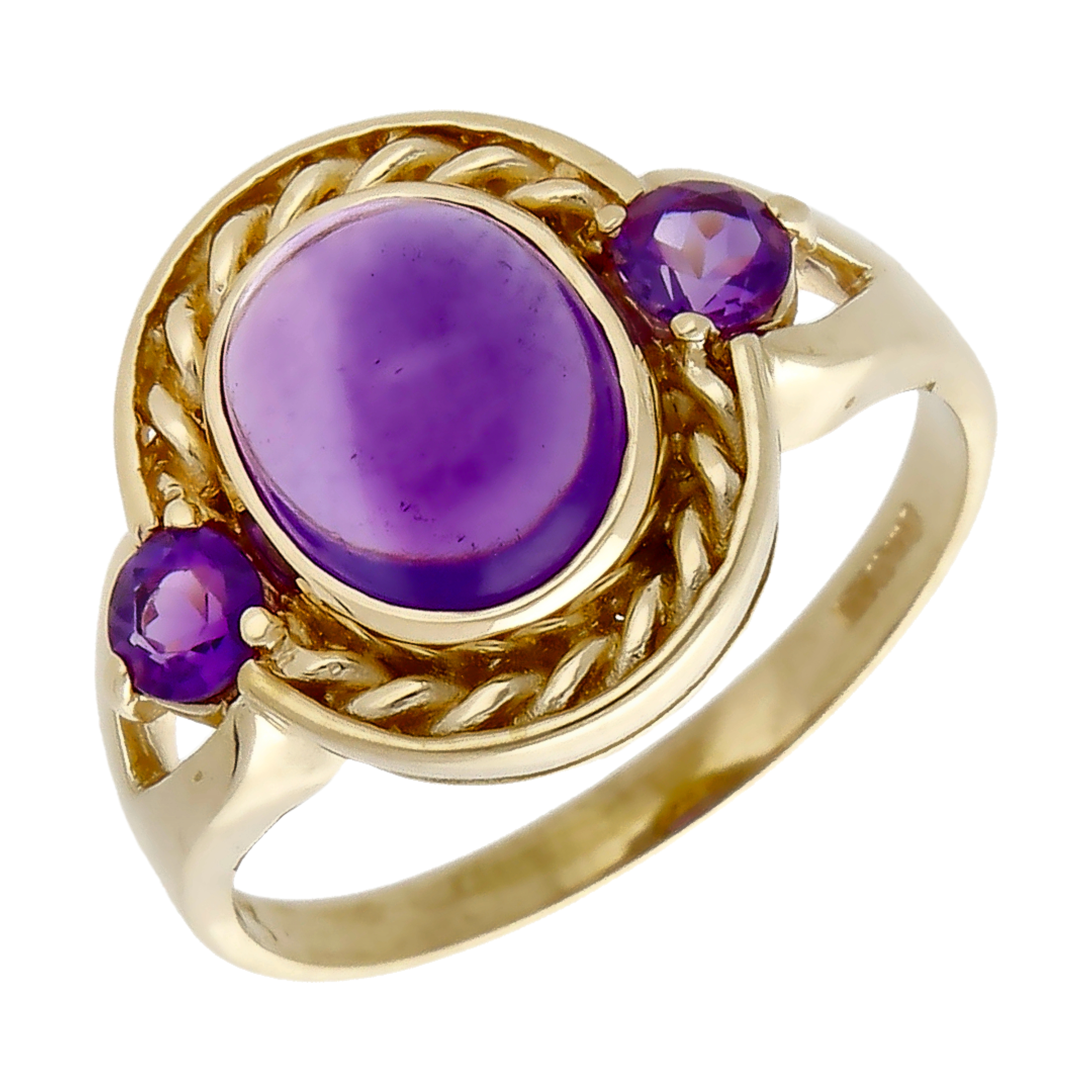 Pre-Owned 9ct Yellow Gold Fancy 3 Stone Amethyst Dress Ring