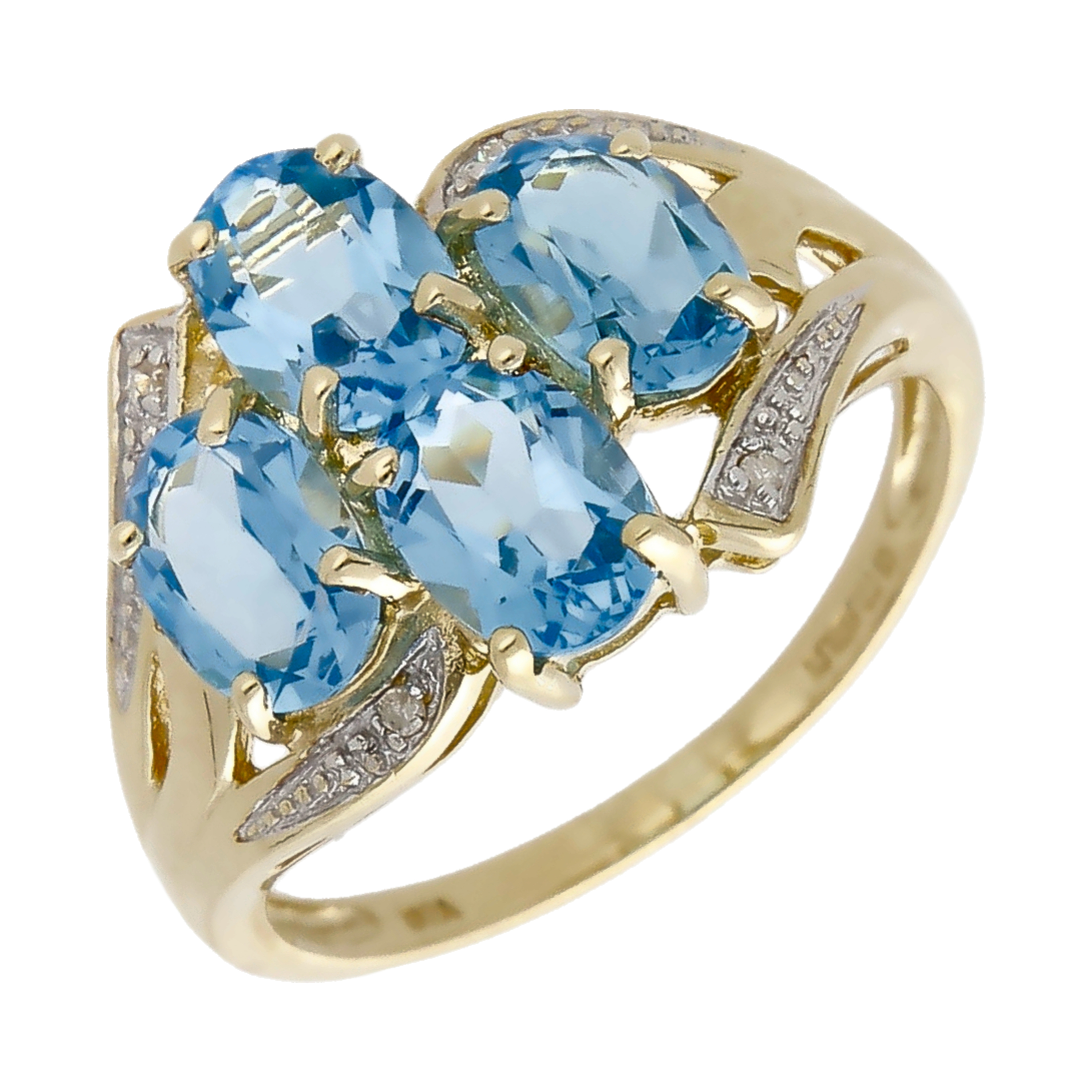 Pre-Owned 9ct Yellow Gold Blue Topaz & Diamond Cluster Ring