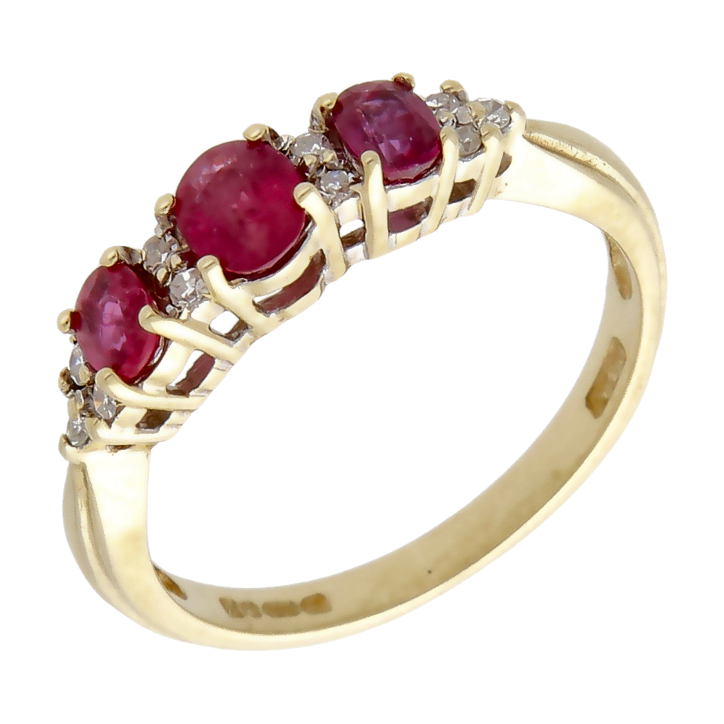 Pre-Owned 9ct Yellow Gold Ruby & Diamond Trilogy Dress Ring