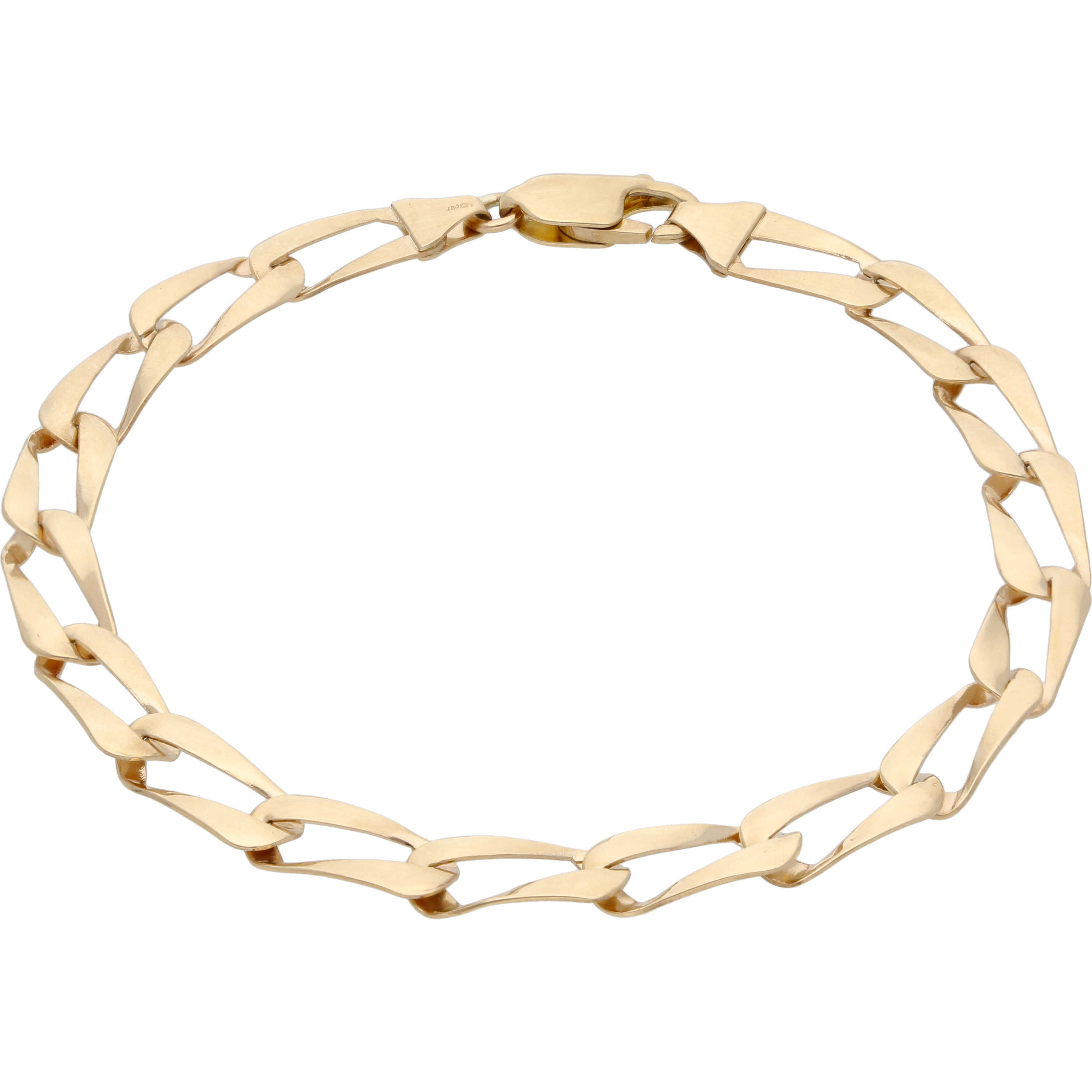 9ct Gold 8 Inch Oval Faceted Curb Link Bracelet