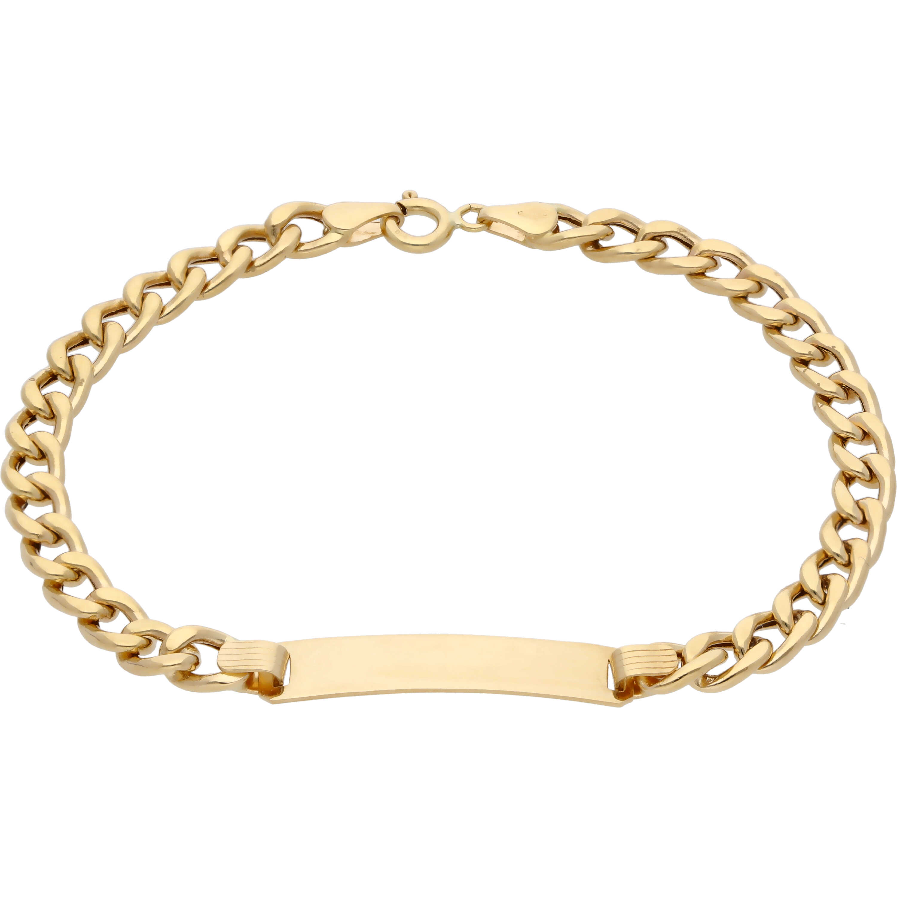 18ct Gold 7.5 Inch Identity Bar Hollow Curb Bracelet