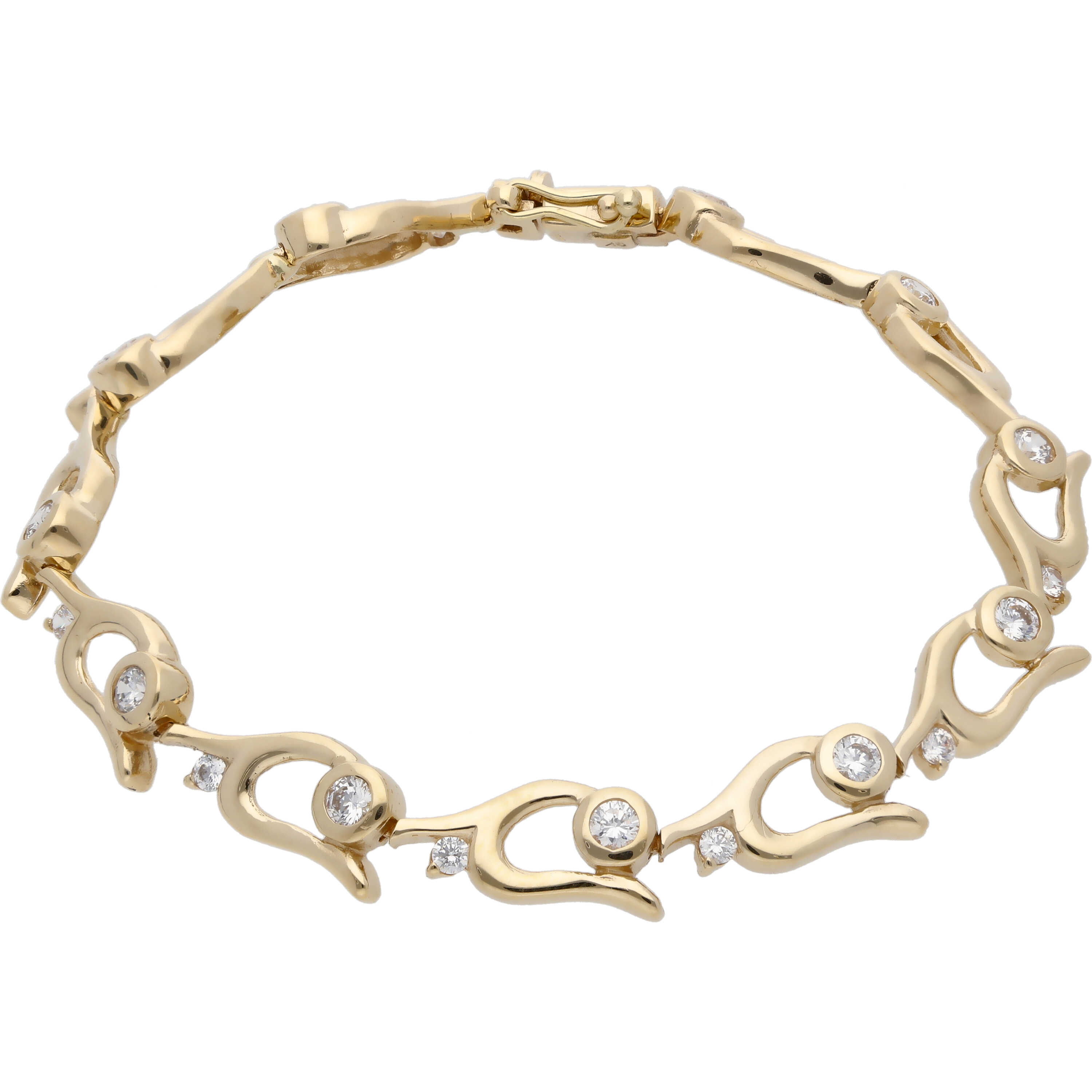 9ct Gold 7 Inch Cubic Zirconia Wave Link Bracelet