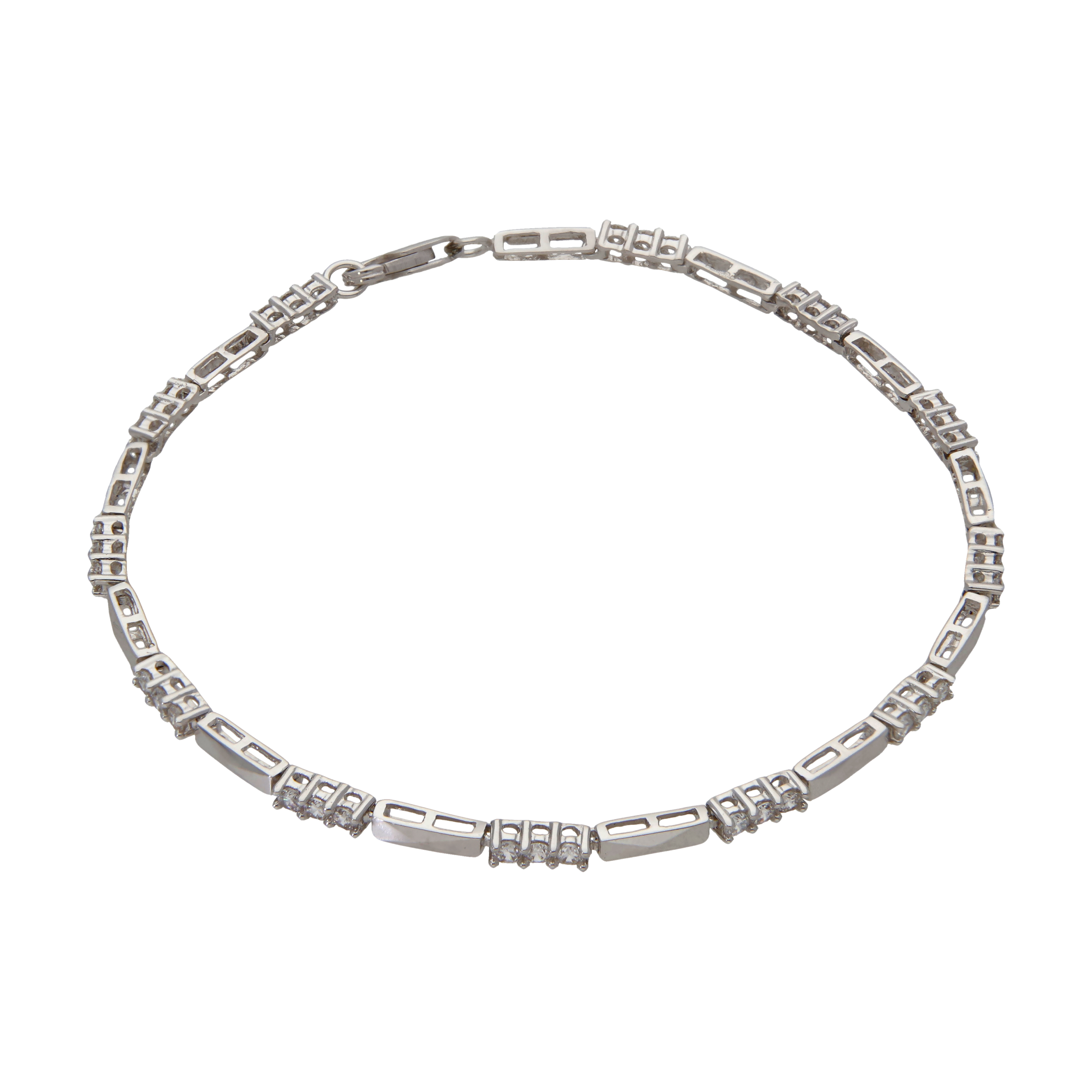 9ct White Gold Cubic Zirconia Set Bar Link Bracelet