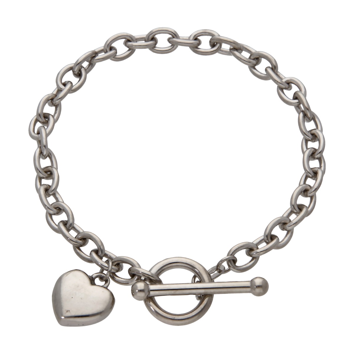 9ct White Gold Heart & T-Bar Lariat Belcher Bracelet