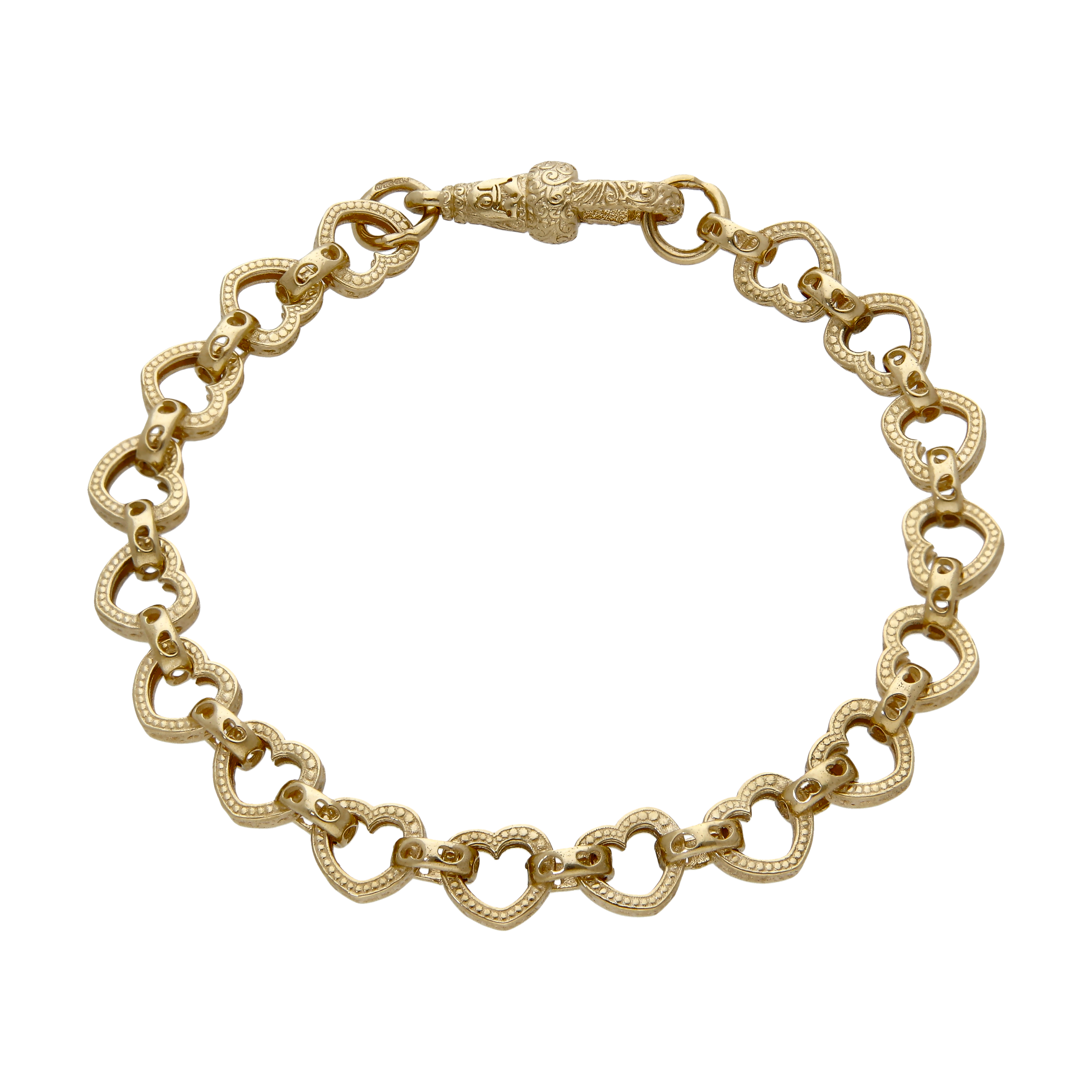 Pre-Owned 9ct Yellow Gold 7.5" Heart Link Bracelet