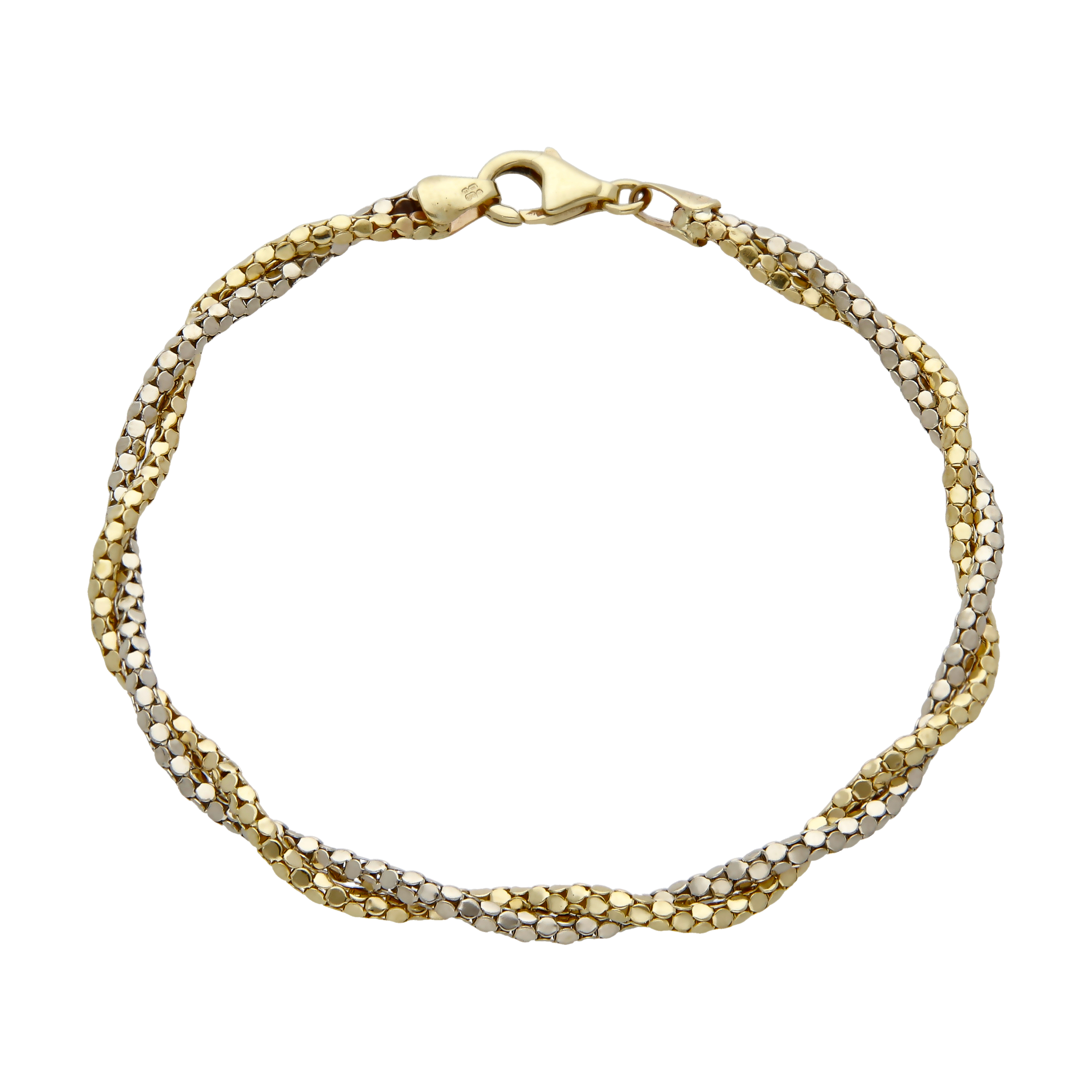 Pre-Owned 9ct Yellow & White Gold 7.5" Popcorn Twist Bracelet