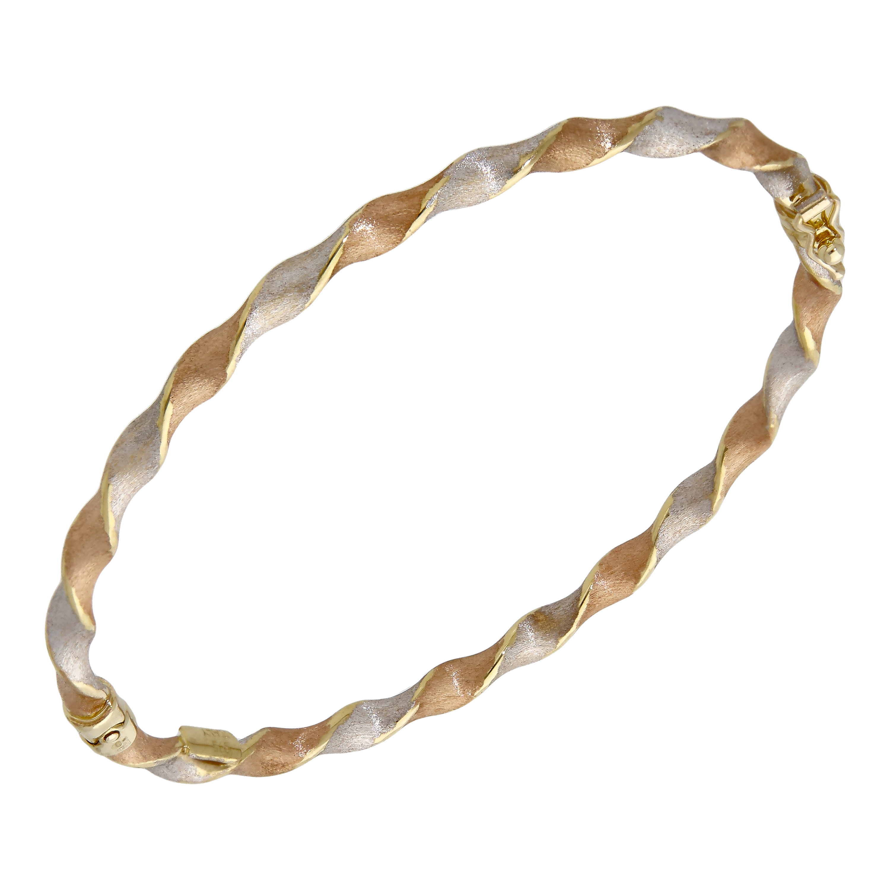 Pre-Owned 9ct Yellow Rose & White Gold Hollow Twist Bangle