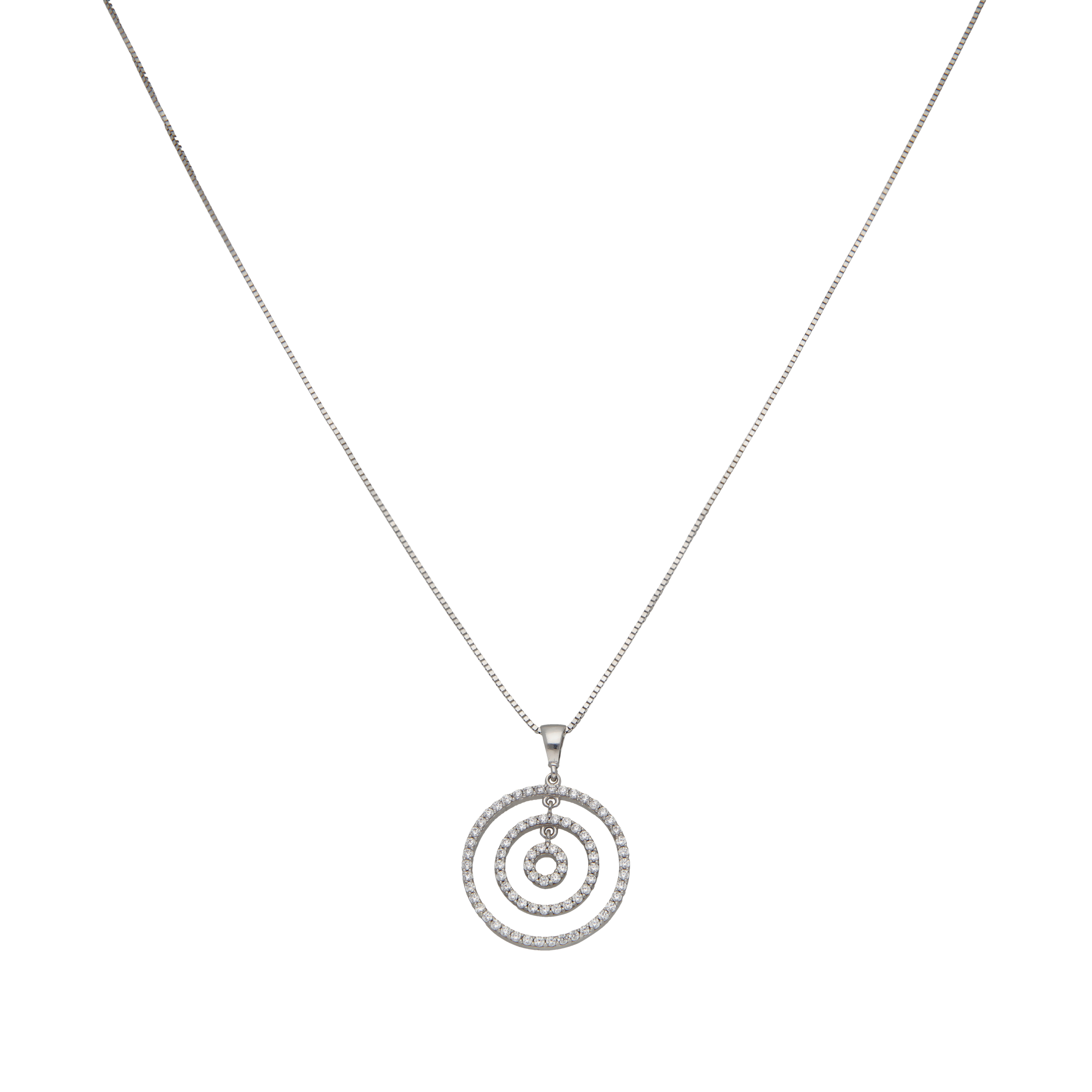 9ct White Gold Diamond Circles Pendant Neclace