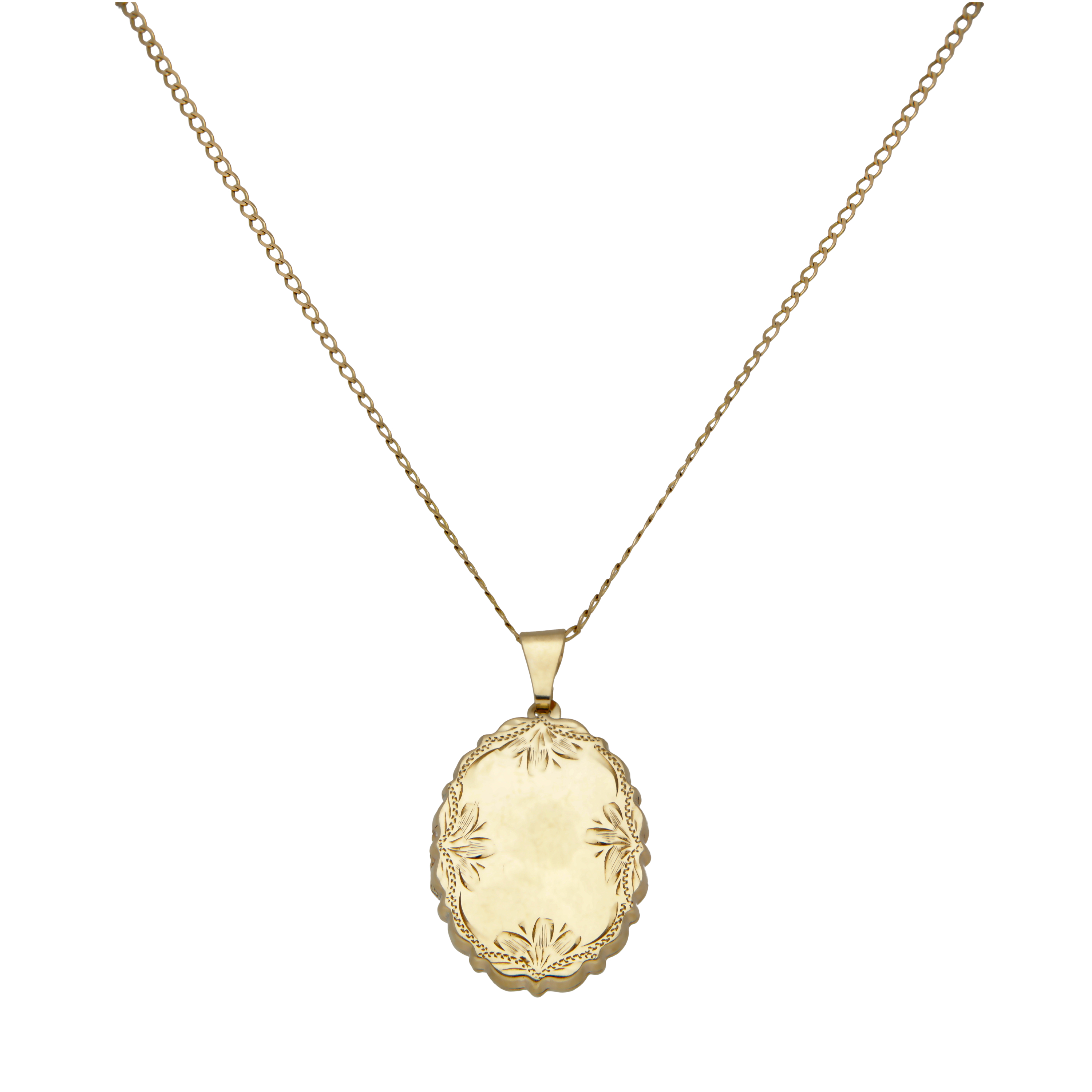 Pre-Owned 9ct Yellow Gold Patterned Locket & Curb Chain Necklace