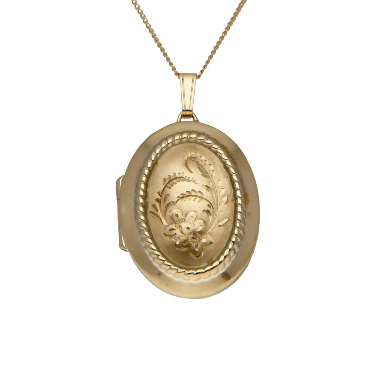Pre-Owned 9ct Yellow Gold Patterned Oval Locket & Chain Necklace
