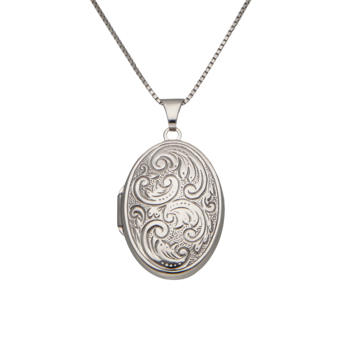 Pre-Owned 9ct White Gold Patterned Locket & Chain Necklace
