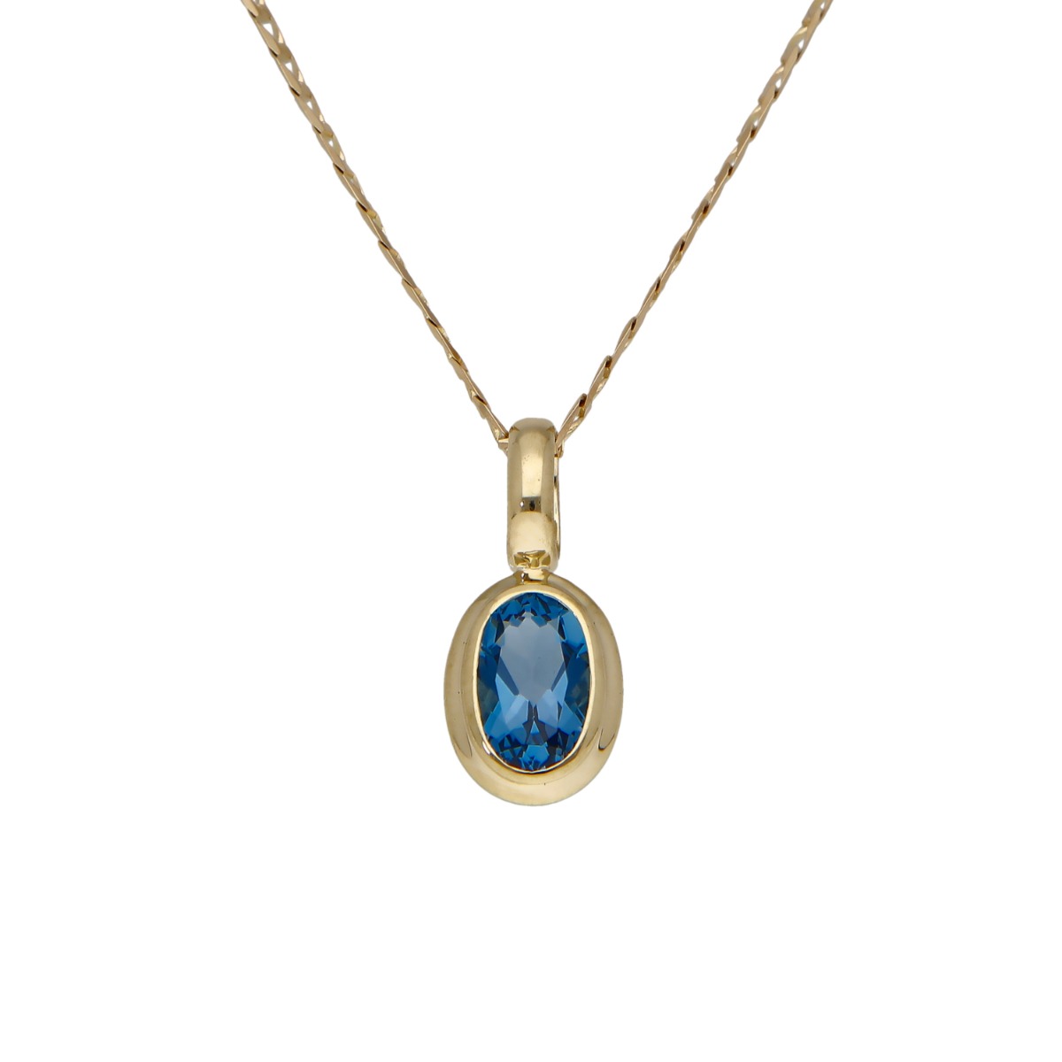 Pre-Owned 9ct Gold Blue Topaz Pendant & 20" Chain Necklace