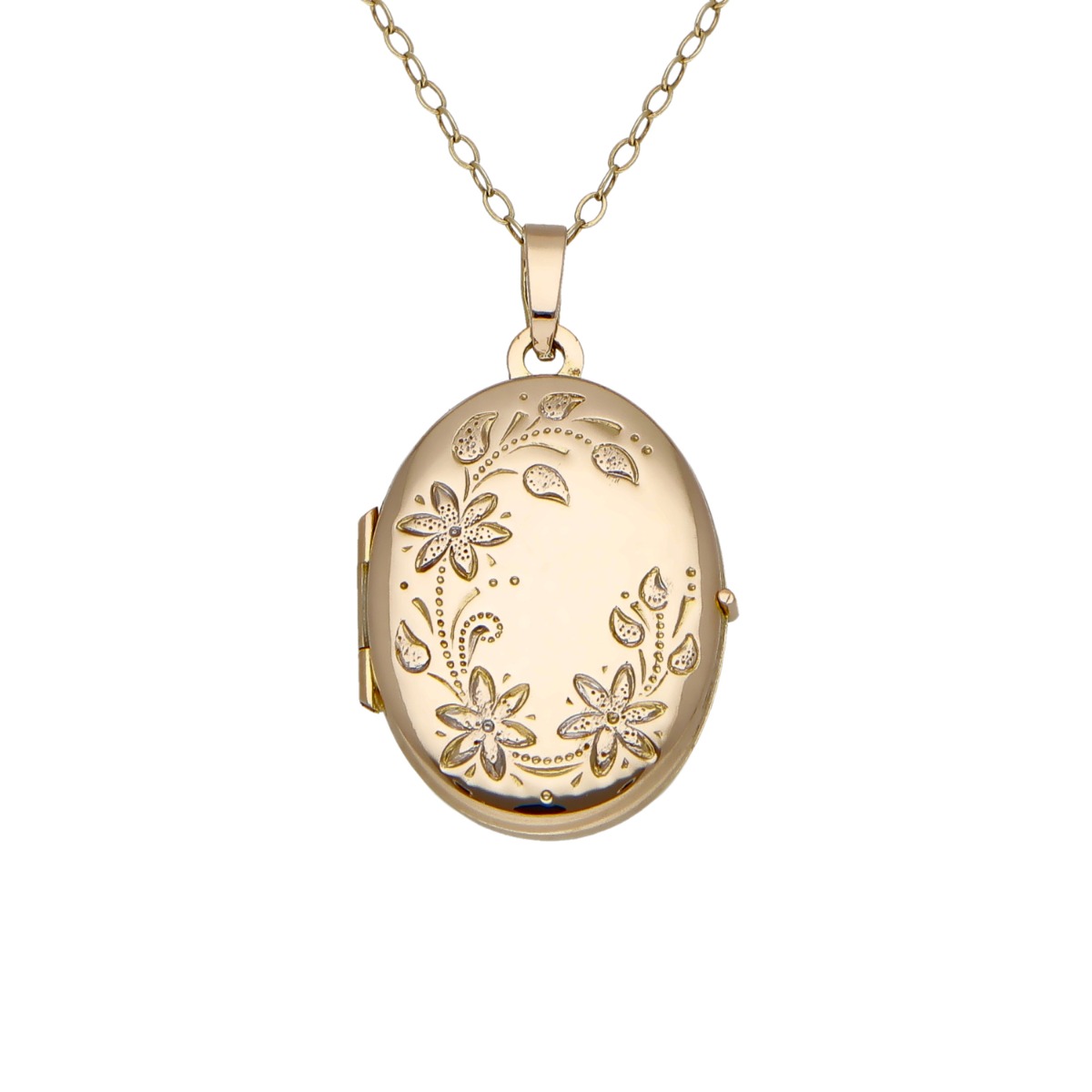 Pre-Owned 9ct Gold Patterned Oval Locket & Chain Necklace