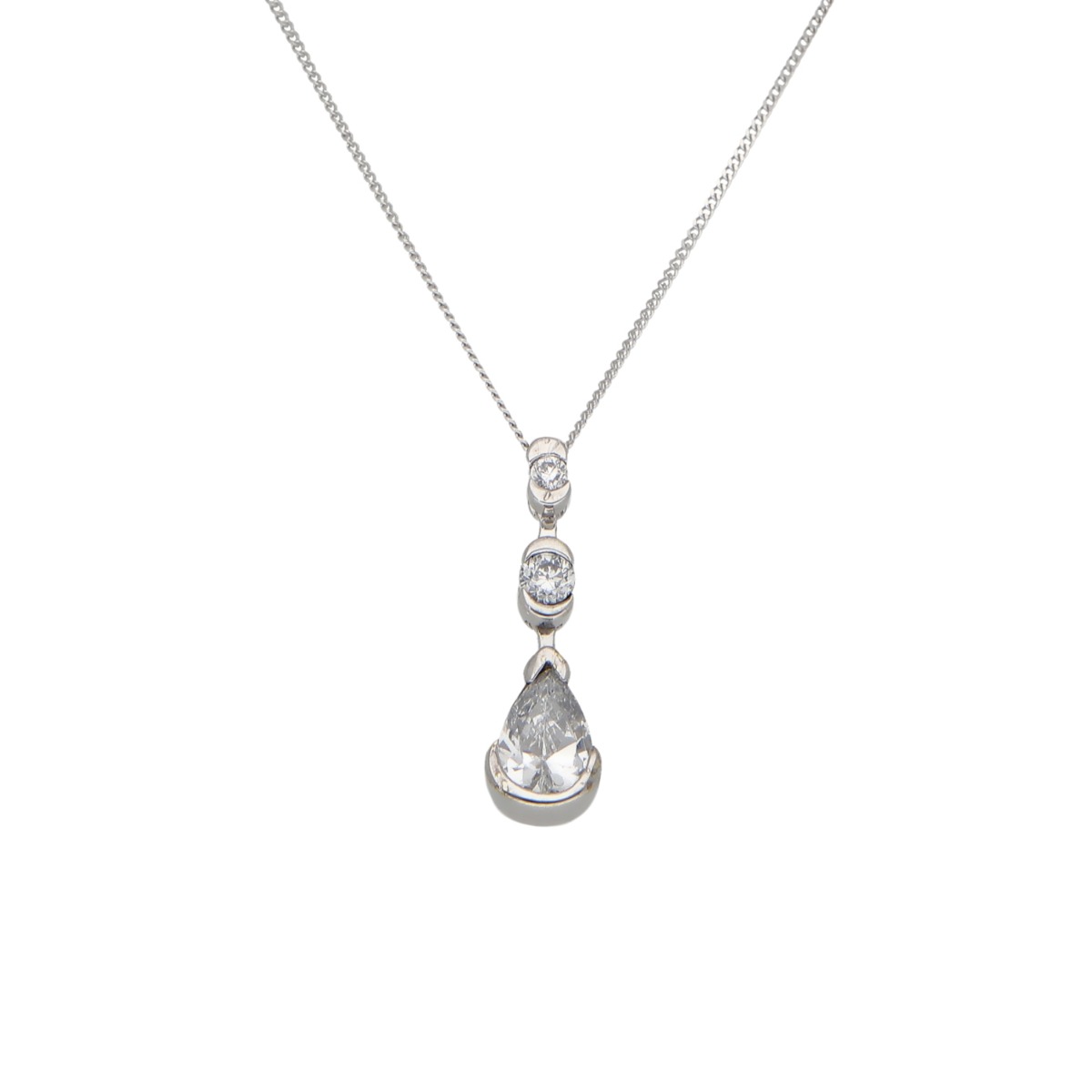 Pre-Owned 9ct White Gold Cubic Zirconia Teardrop Necklace