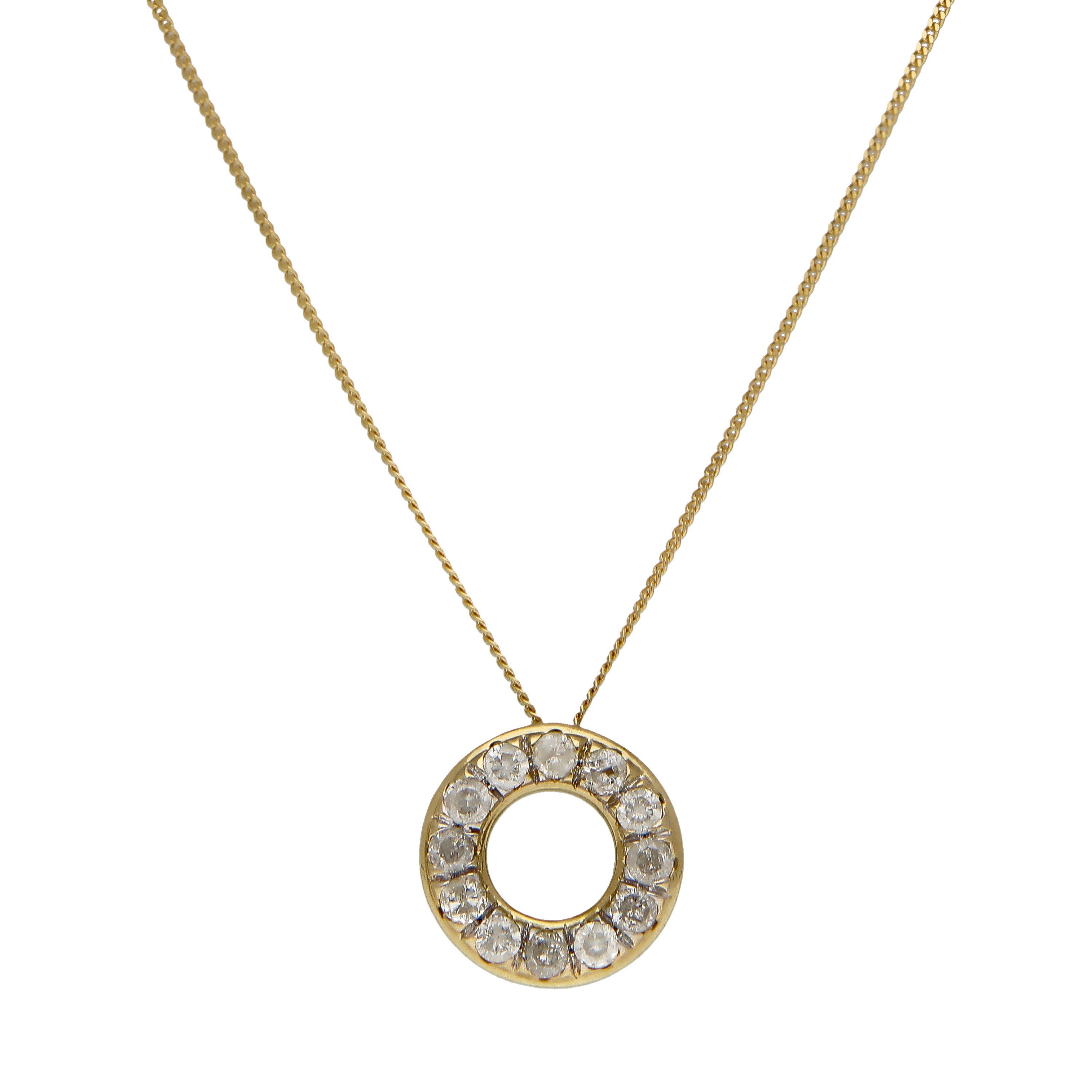 9ct Gold Diamond Circle Pendant & Chain Necklace