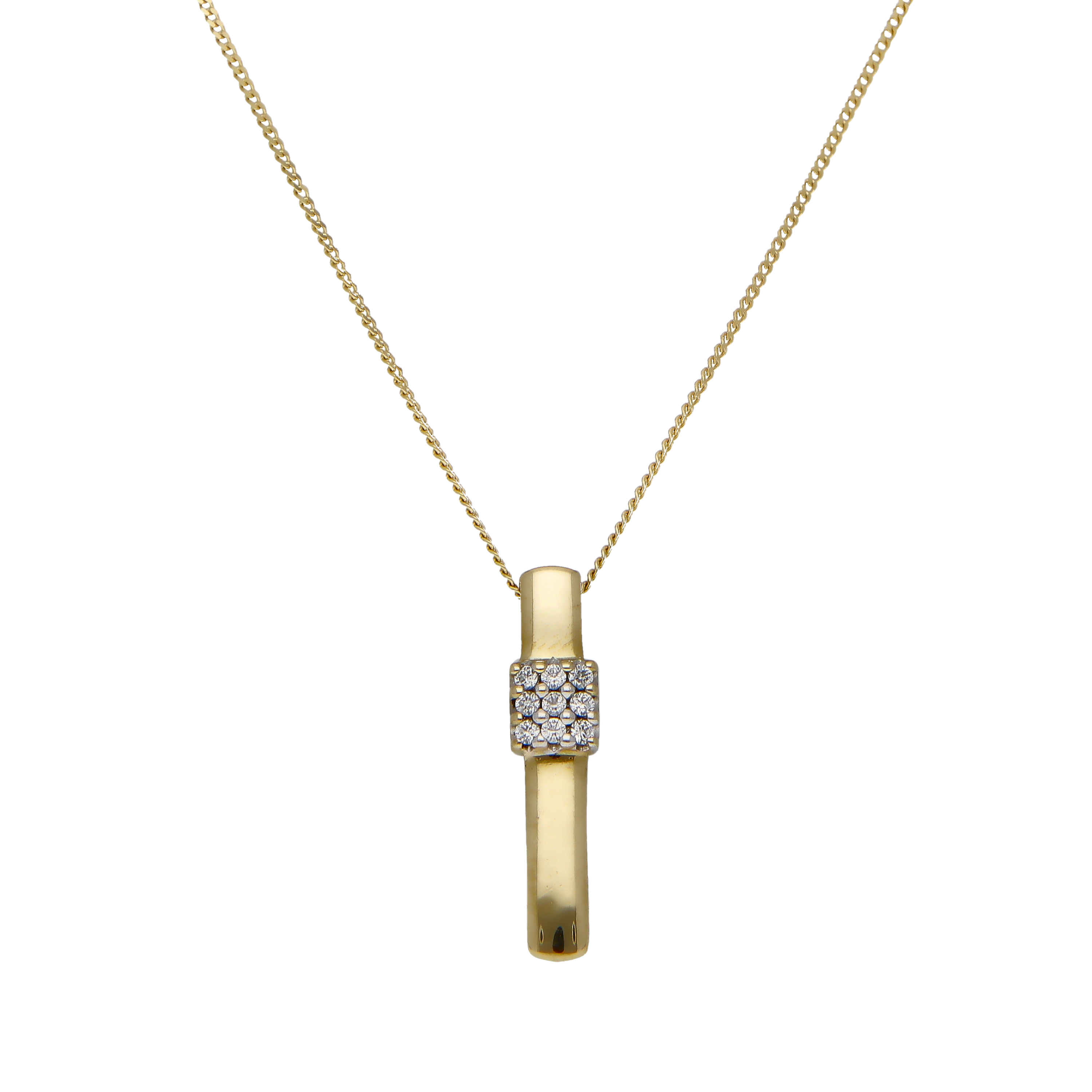 Pre-Owned 9ct Gold Cubic Zirconia Cluster Bar Pendant Necklace