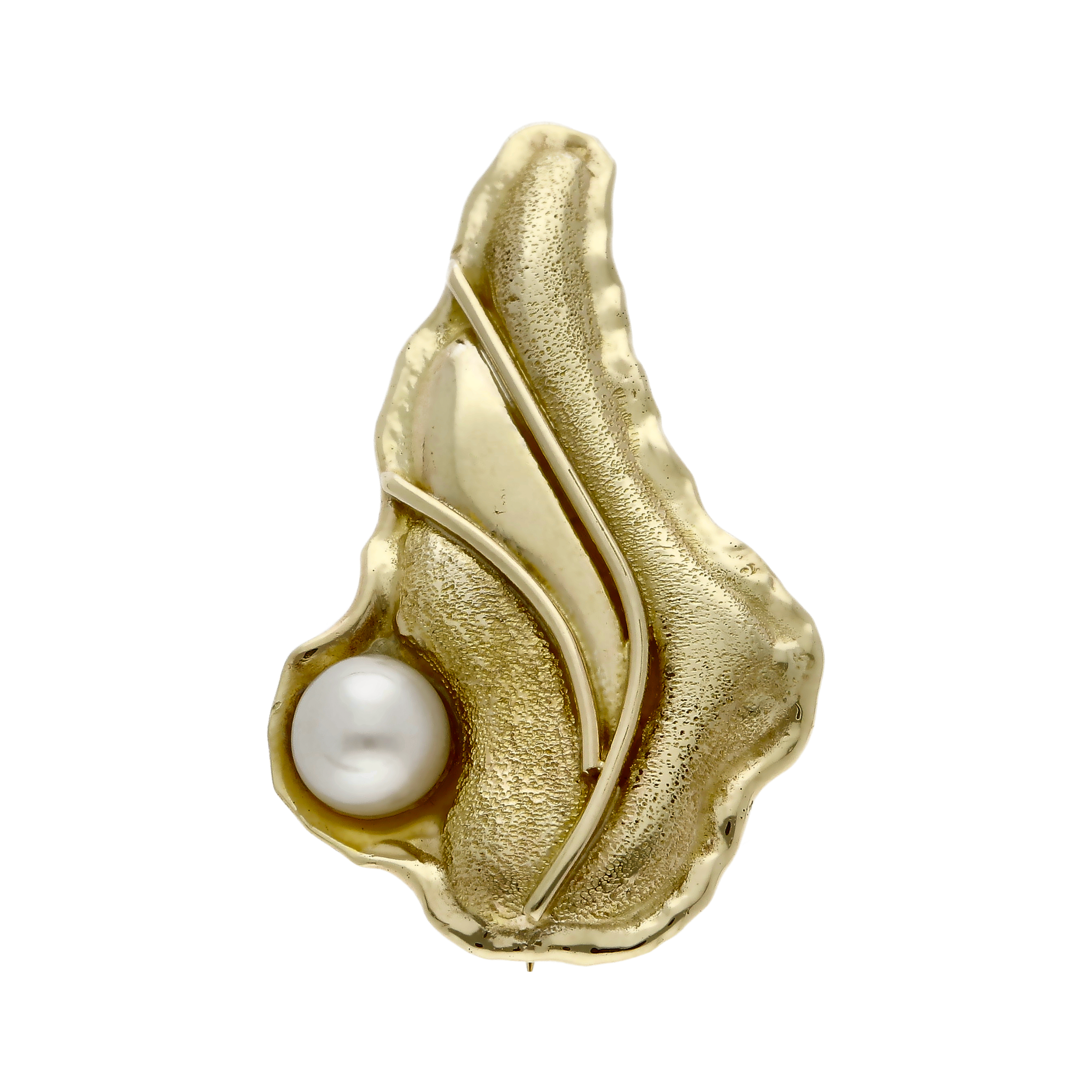 Pre-Owned 14ct Yellow Gold Pearl Set Leaf Brooch