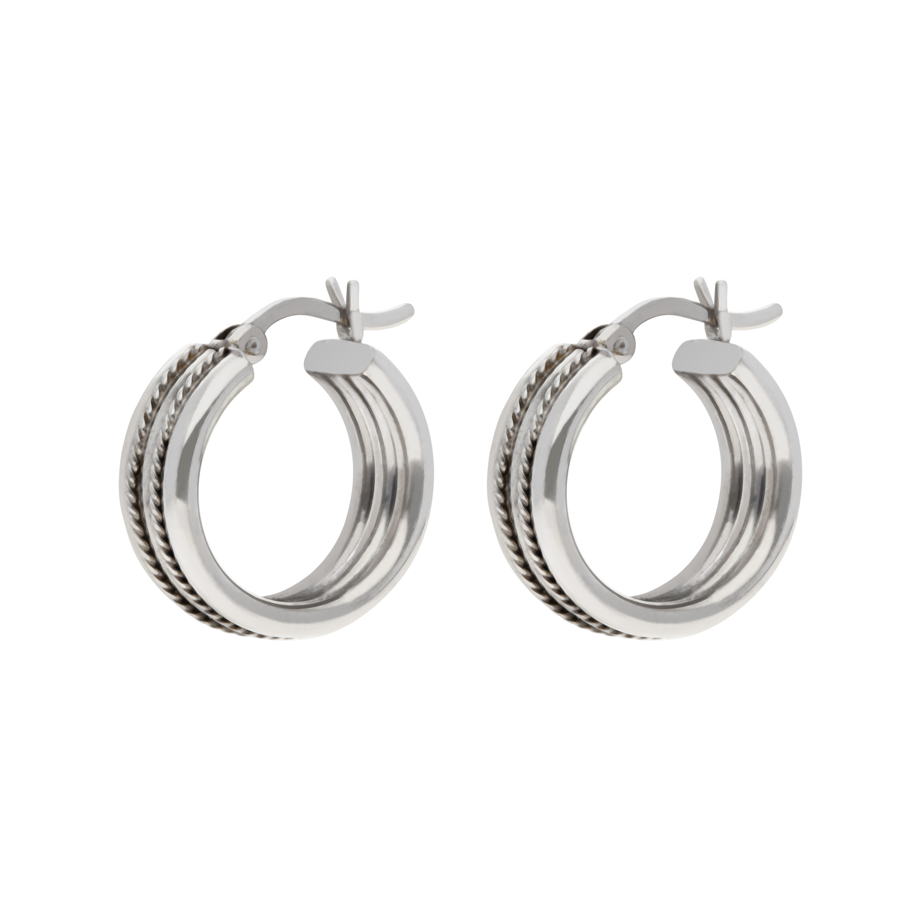 Pre-Owned 9ct White Gold 3 Row Hoop Creole Earrings