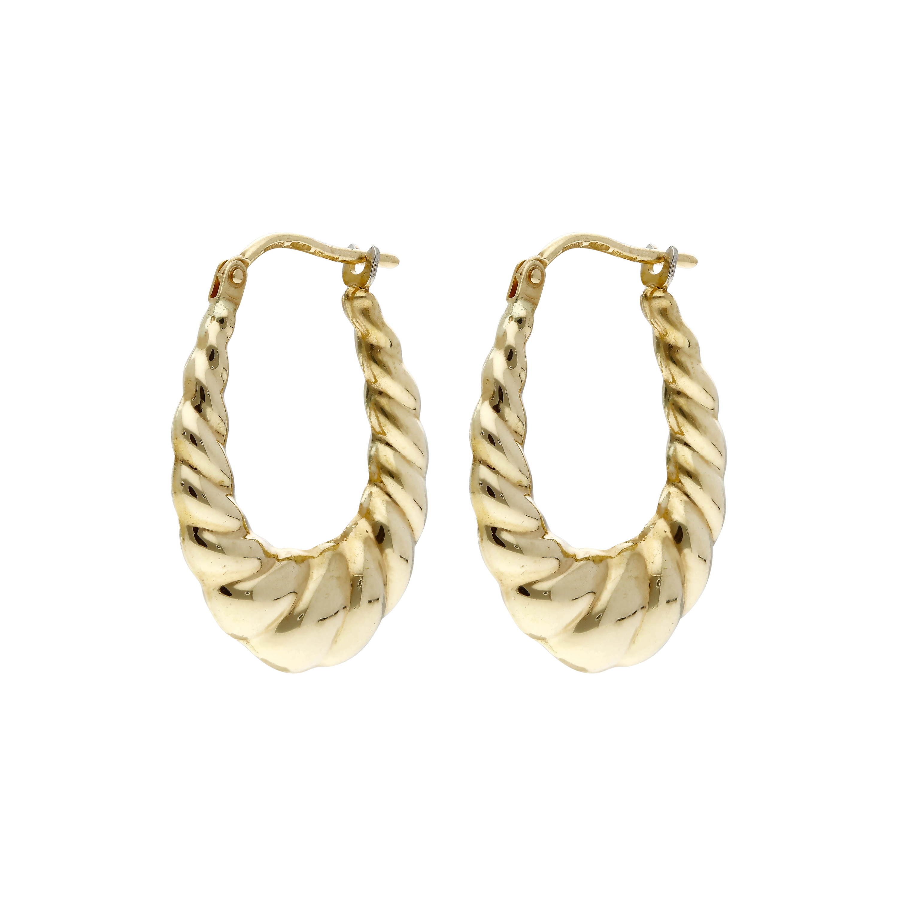 Pre-Owned 9ct Yellow Gold Oval Ribbed Wave Creole Earrings