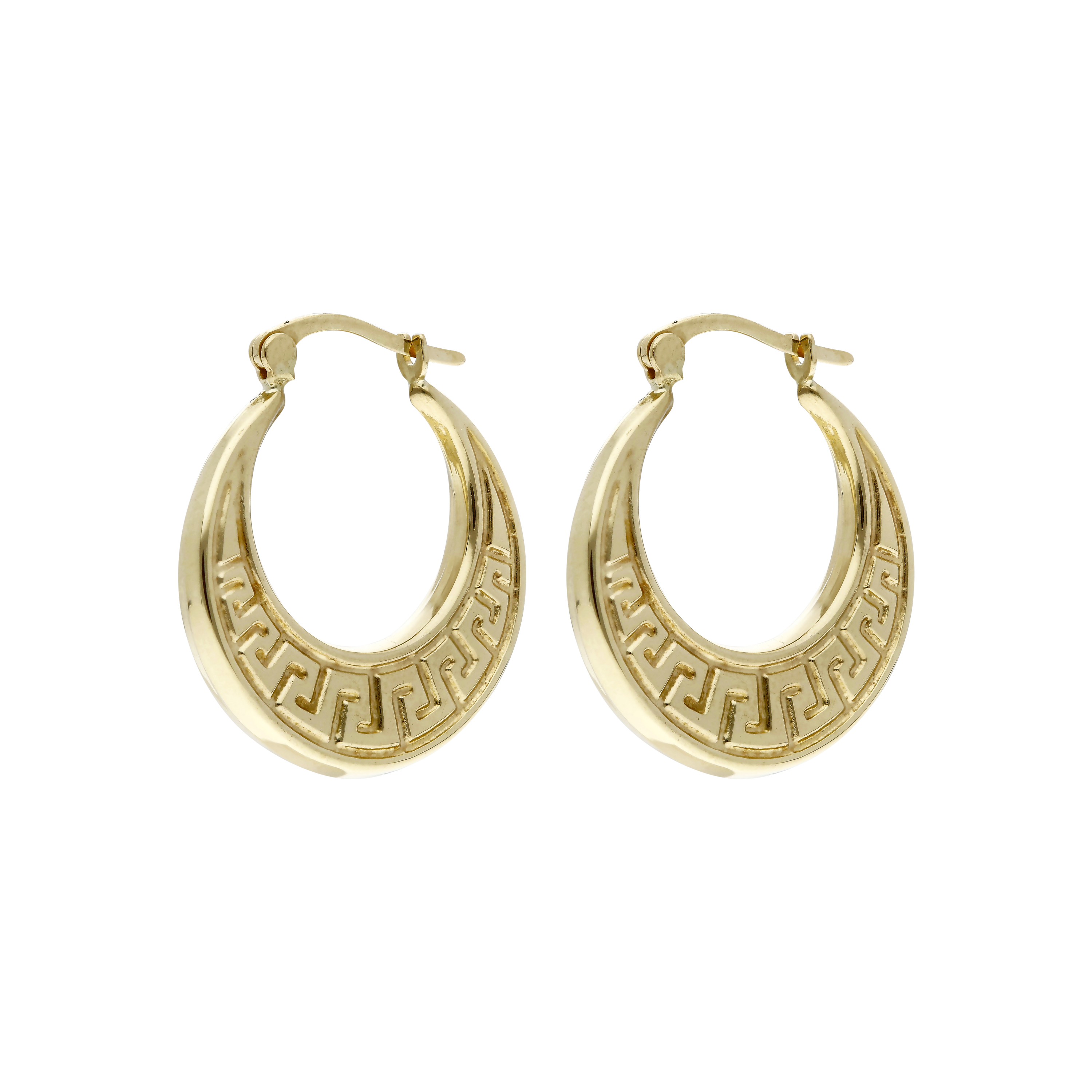 9ct Yellow Gold Greek Key Design Creole Earrings