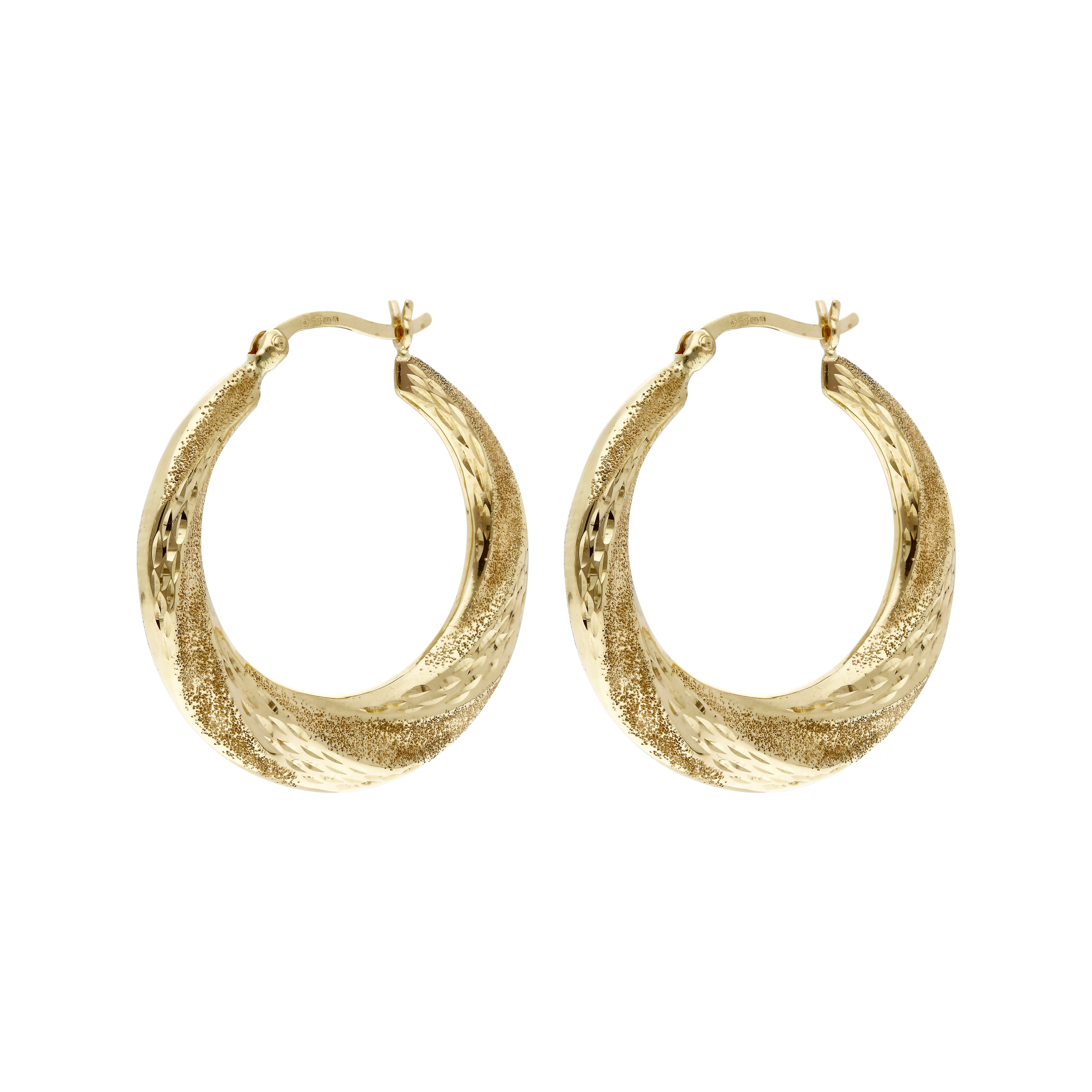 9ct Yellow Gold Textured Wave Creole Earrings