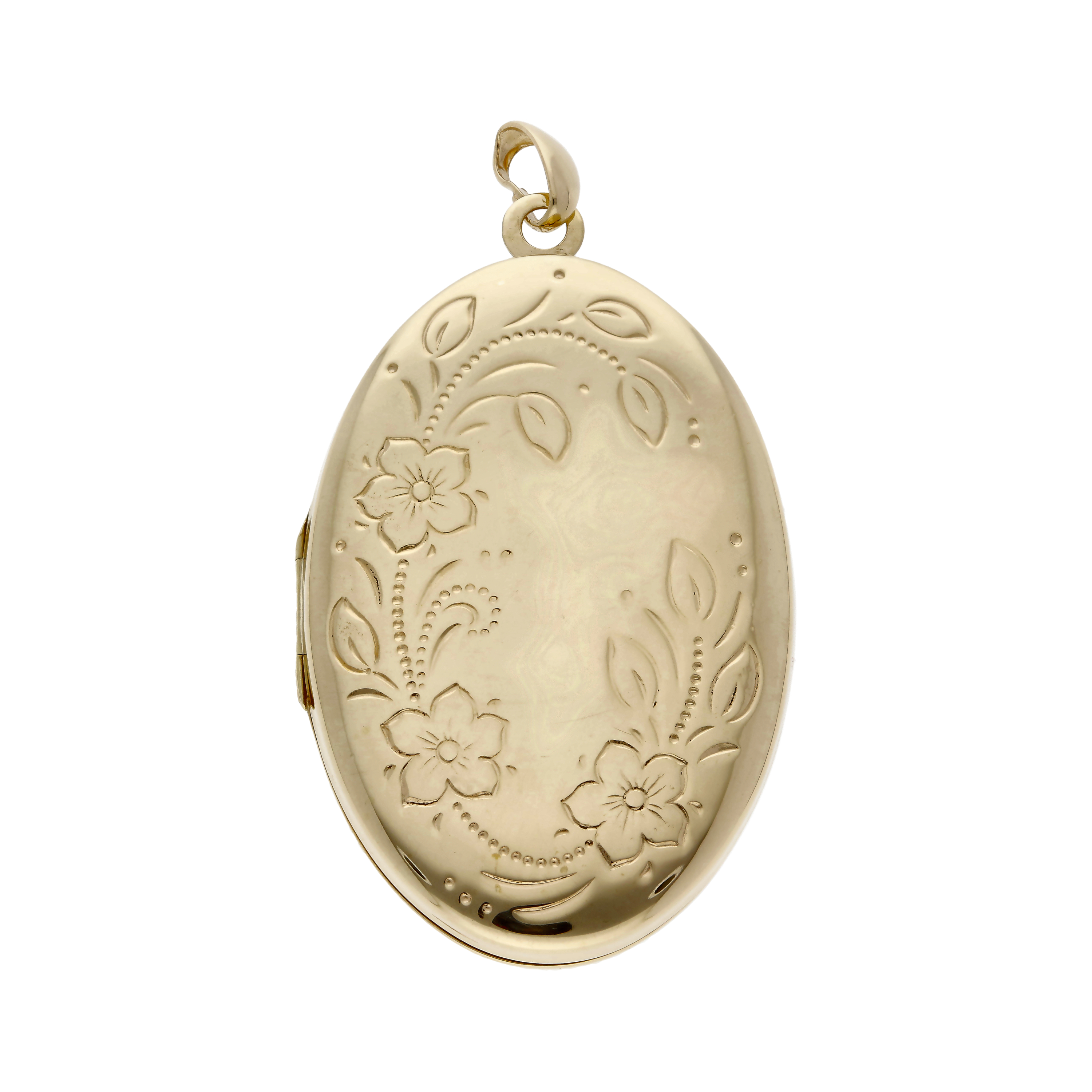 Pre-Owned 9ct Yellow Gold Floral Patterned Oval Locket Pendant