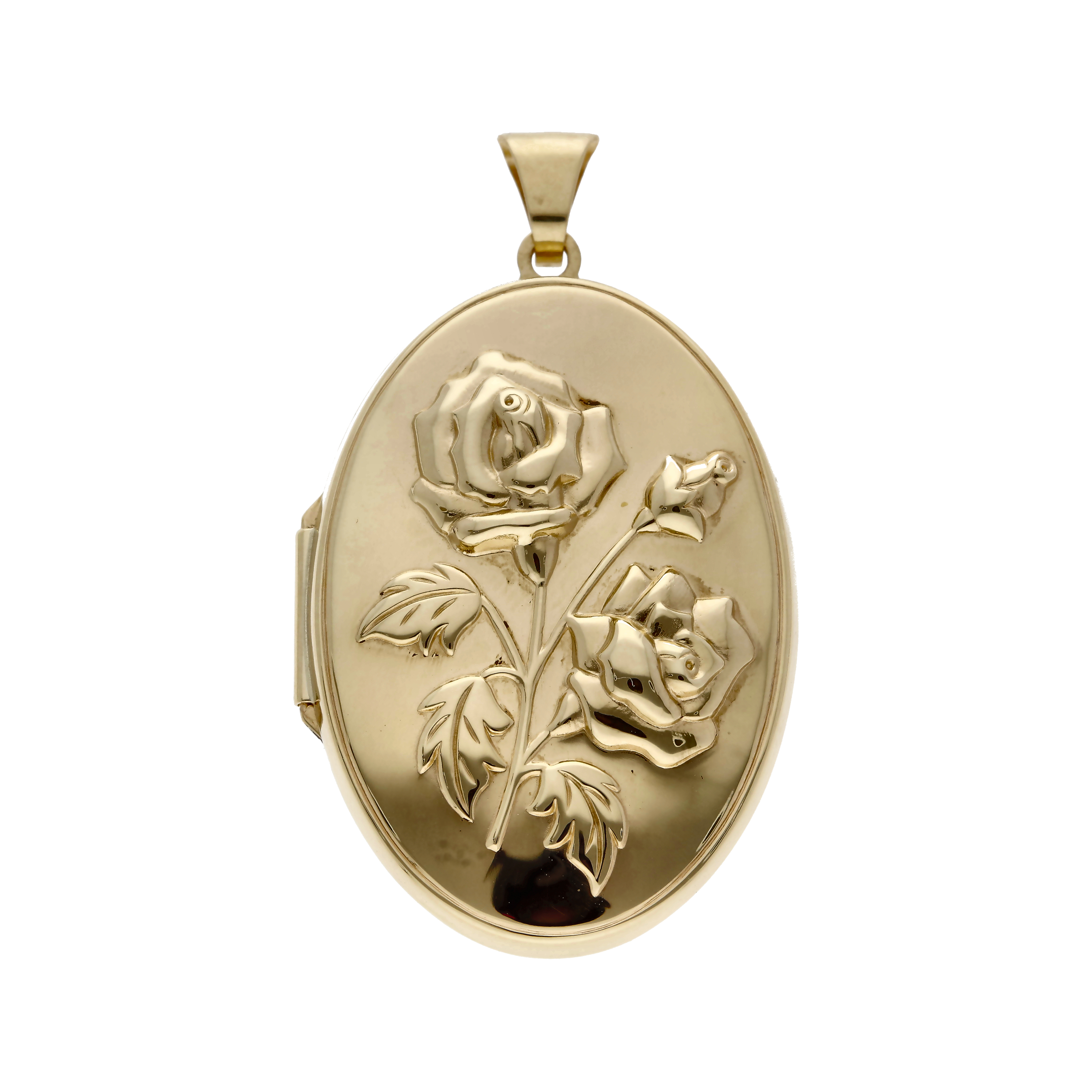 Pre-Owned 9ct Yellow Gold Rose Patterned Oval Locket Pendant