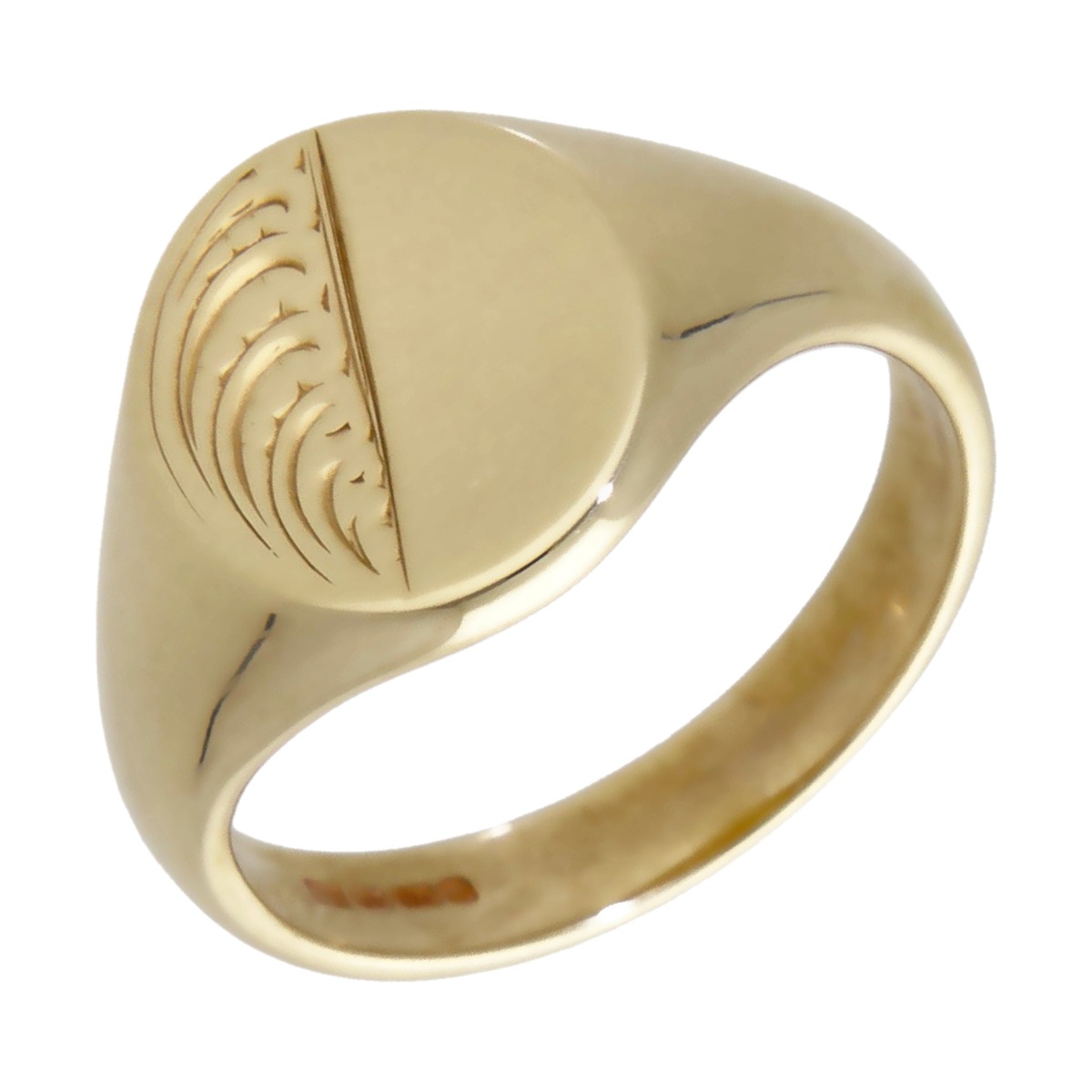 Pre-Owned 9ct Yellow Gold Part Patterned Oval Signet Ring