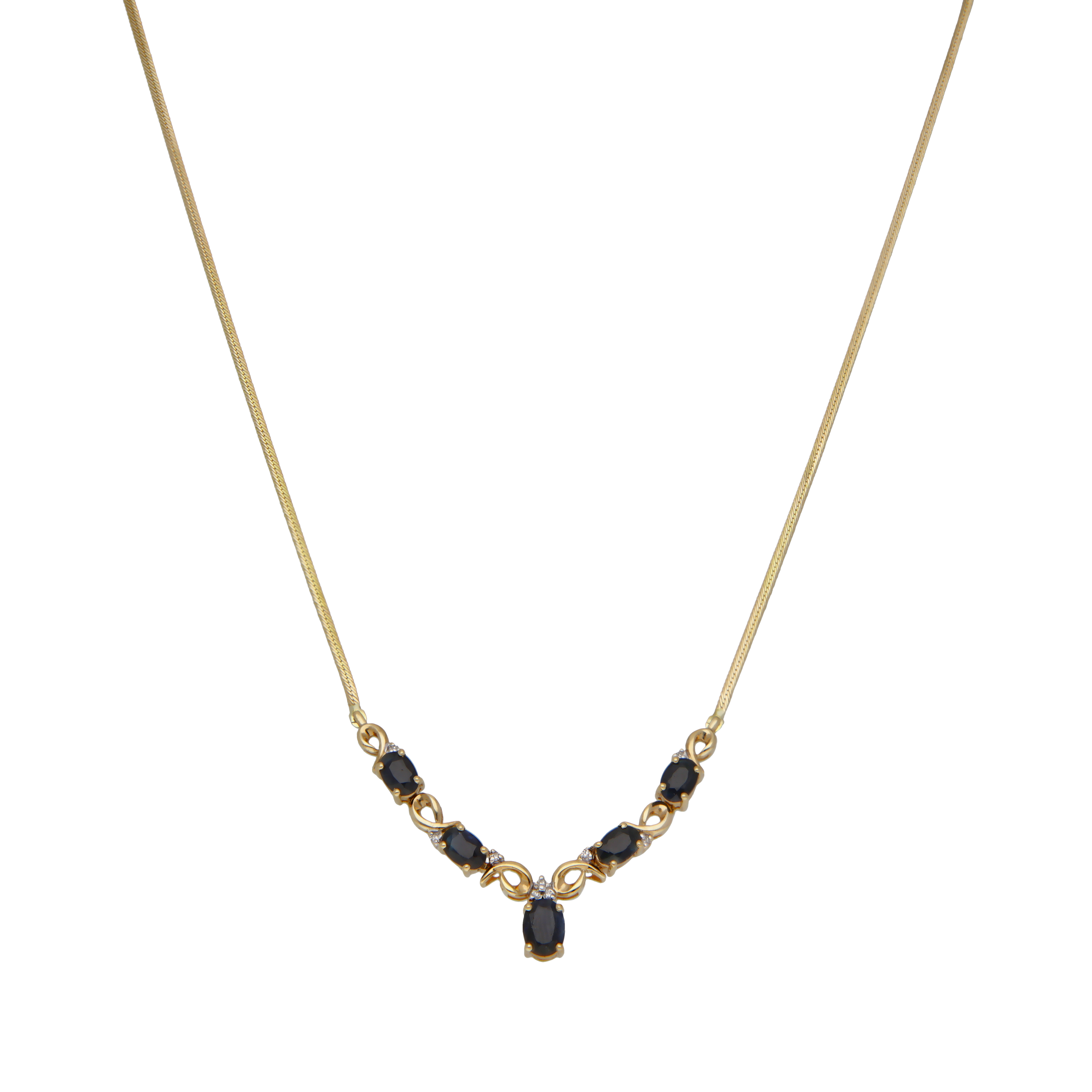 Pre-Owned 9ct Yellow Gold Sapphire & Diamond Wishbone Necklet