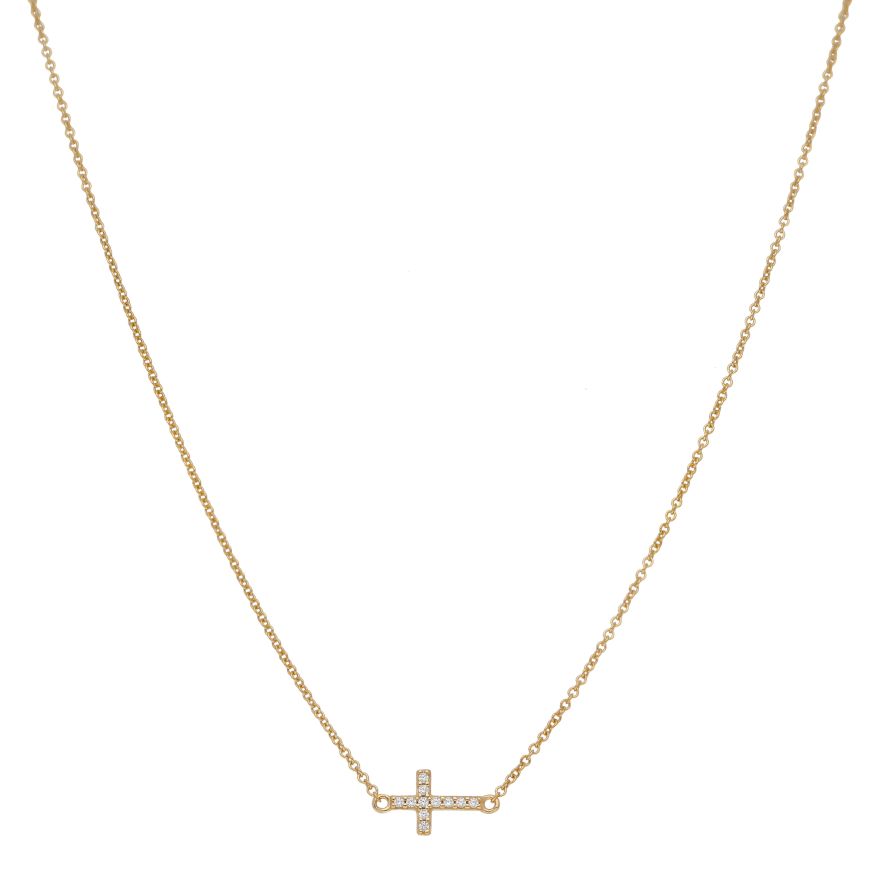 New 9ct Gold Cubic Zirconia Sideways Resurrection Cross Necklace