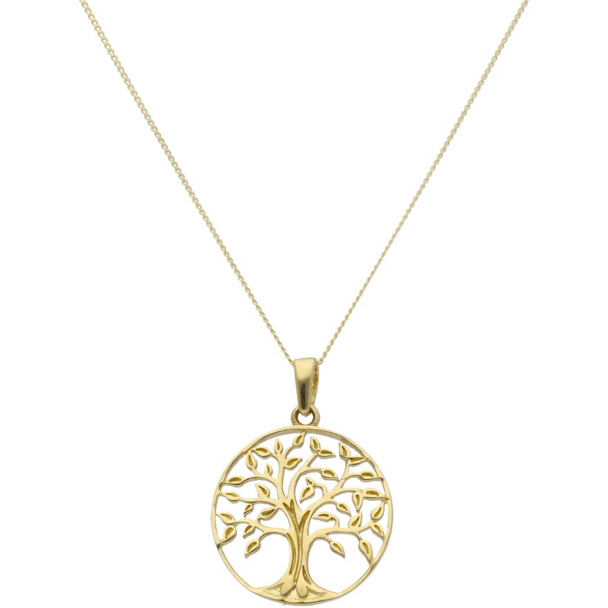 New 9ct Yellow Gold Tree Of Life Pendant & 18 Chain Necklace
