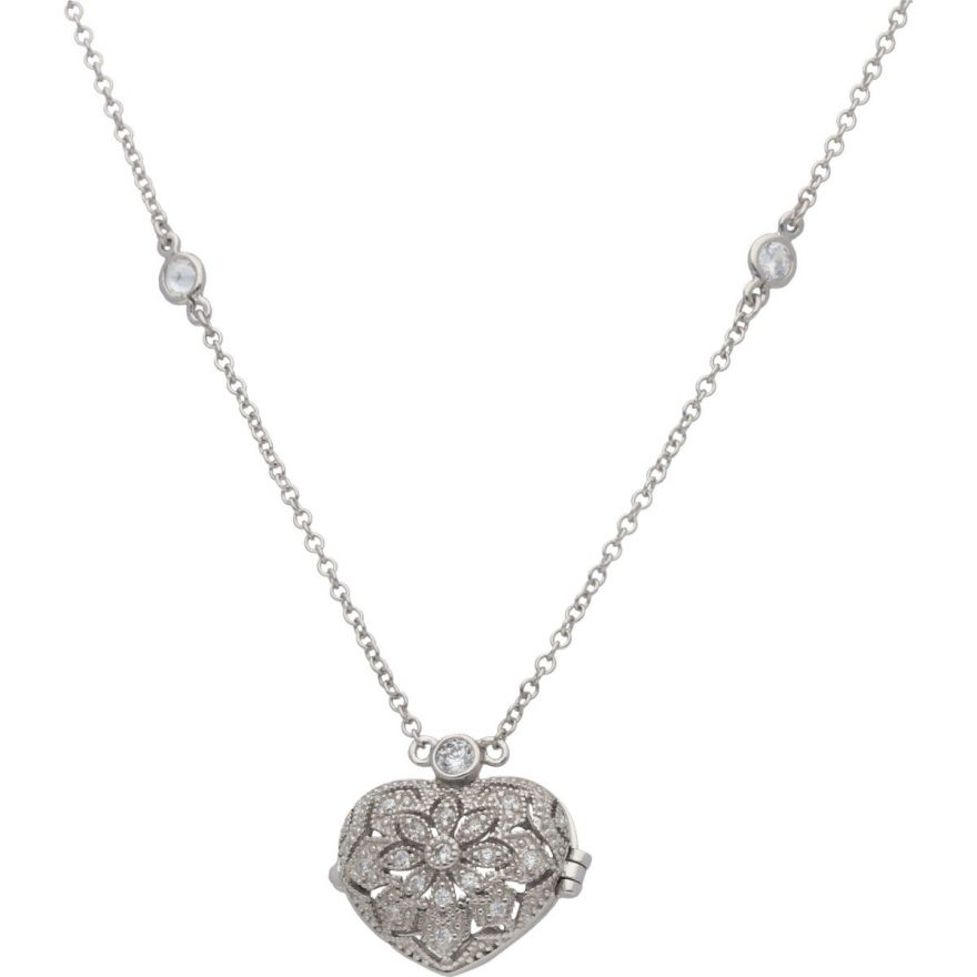 18 inch 2mm Trace Necklace Chain UK Jewellery Silver Rhinstone Heart Pendant
