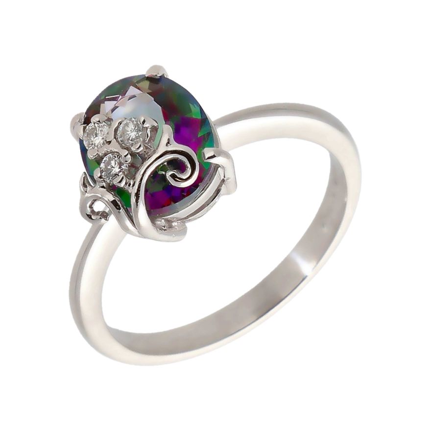 Fashion Aurora Borealis Solid Sterling Silver Princess-Cut Mystic Topaz  Ladies' Ring: 'Northern Lights' Ladies' Ring