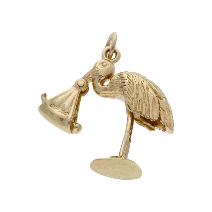 9K Yellow Gold Stork with Baby Charm Pendant