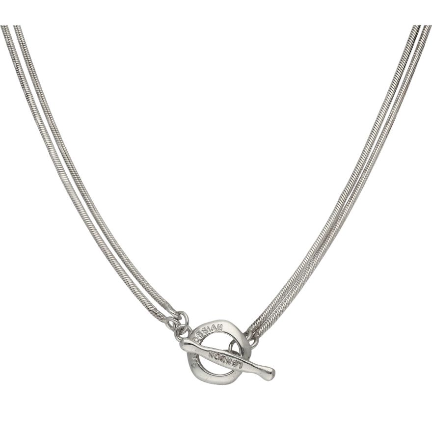 Sterling Silver & Cubic Zirconia Heart T-Bar Necklace / Millano