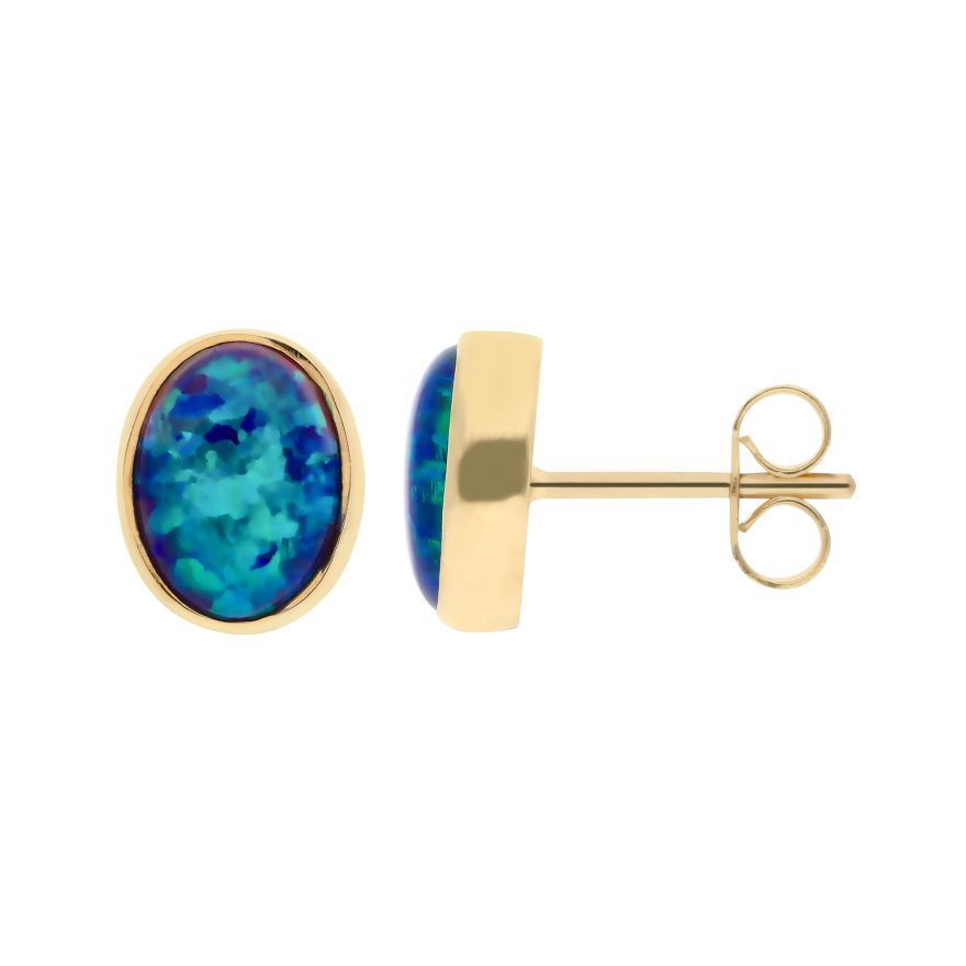 9ct Yellow Gold 1.23ct Oval Opal Rub-Set Stud Earrings