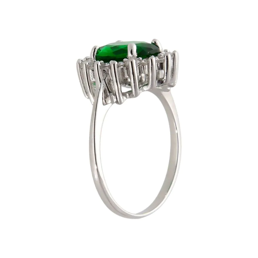 New Sterling Silver Green Cubic Zirconia Oval Cluster Ring