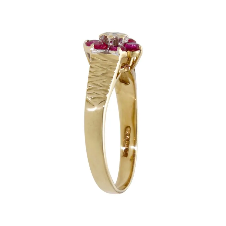 【Ruby】10点 Pre-Owned Vintage 1986 9ct Gold Ruby & Diamond Cluster Ring