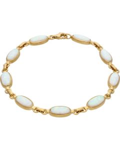 New 9ct Yellow Gold Cultured Opal Set Linked Ladies Bracelet