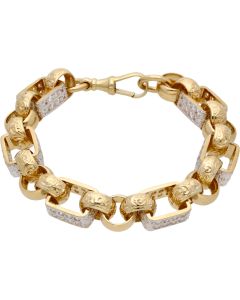 New 9ct Gold 10" Cubic Zirconia Link & Belcher Bracelet 2.4oz