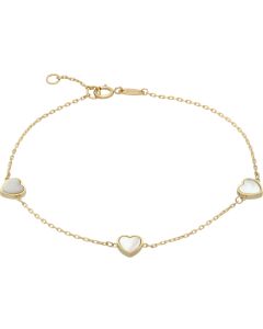 New 9ct Yellow Gold 3 Mother Of Pearl Heart 7.5" Bracelet