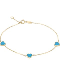 New 9ct Yellow Gold 3 Turquoise Heart 7.5" Bracelet