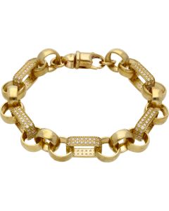 New 9ct Gold Cubic Zirconia Belcher & Long Link Bracelet 1oz