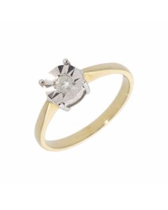 New 9ct Yellow Gold 0.10ct Illusion Set Diamond Solitaire Ring