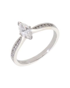 New 18ct White Gold Marquise Cut Diamond Solitaire Ring